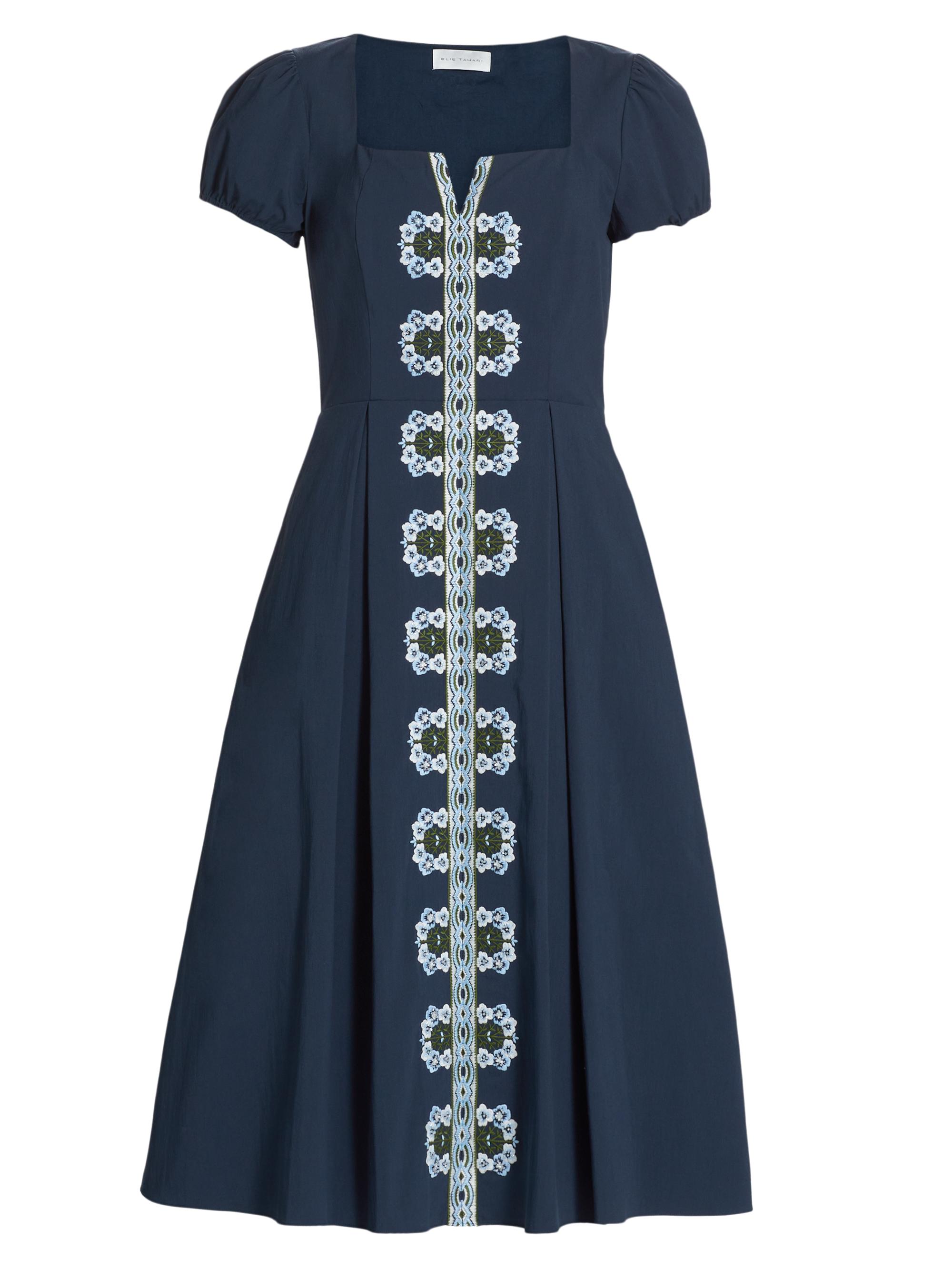 Elie Tahari Women's The Faye Embroidered Cotton Midi-Dress - Navy
