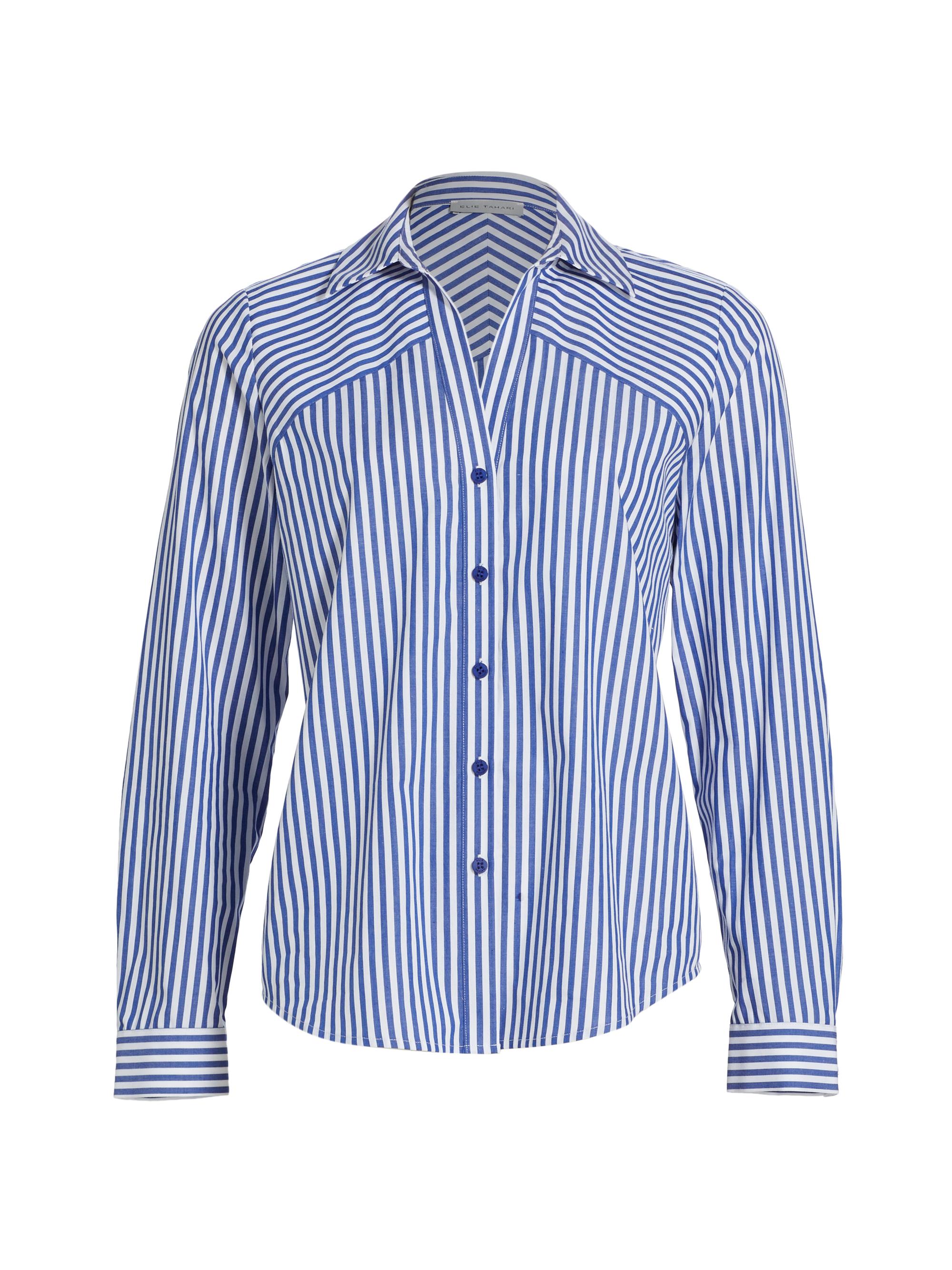 Elie Tahari Women's The Nikita Stripe Cotton Blouse - Navy And White