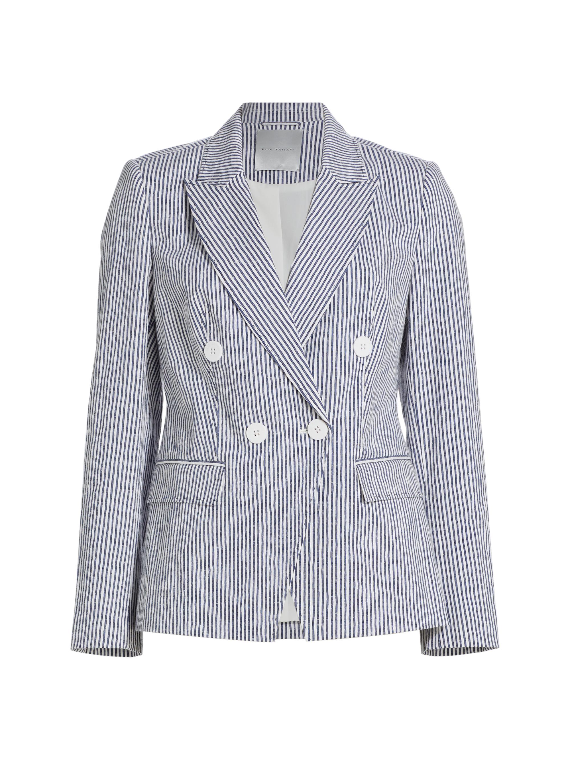 Elie Tahari Women's Abagail Striped Cotton Blazer - Blue Arch And White