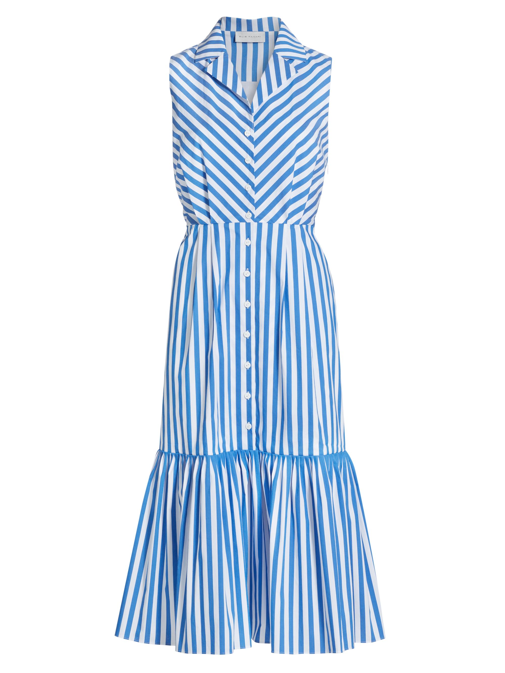 Elie Tahari Women's Joelle Striped Sleeveless Midi-Dress - Blue Arch And White