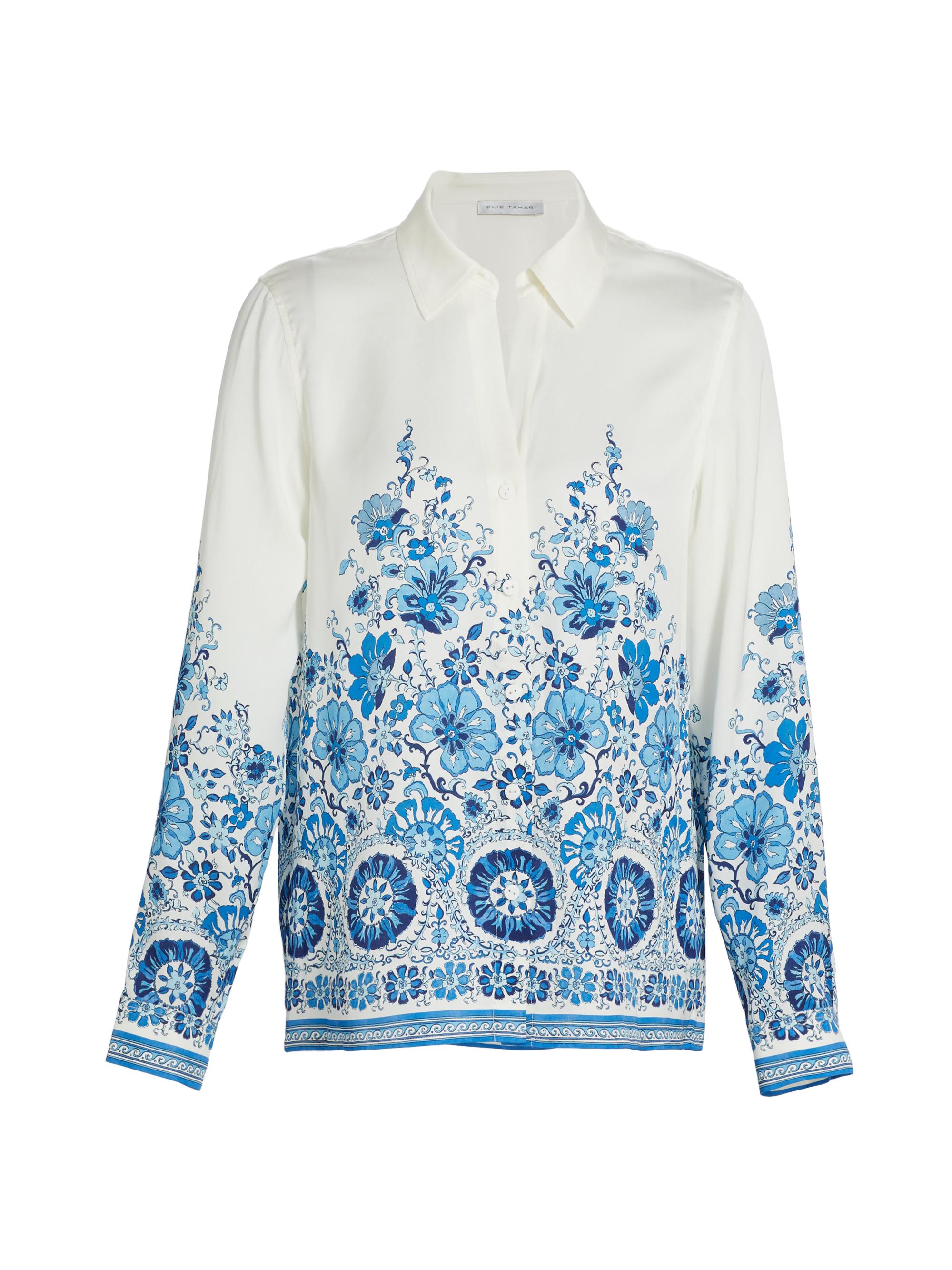 Elie Tahari Women's Madeline Floral Silk-Blend Blouse - Cascade Garden Print