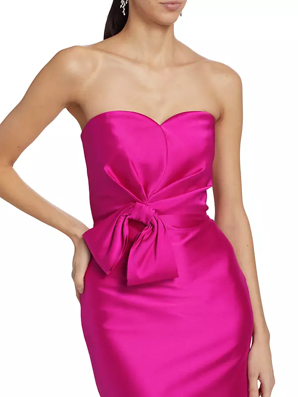 Shop Badgley Mischka Satin Sweetheart Strapless Midi-Dress Shop Badgley Mischka Satin Sweetheart Strapless Midi-Dress