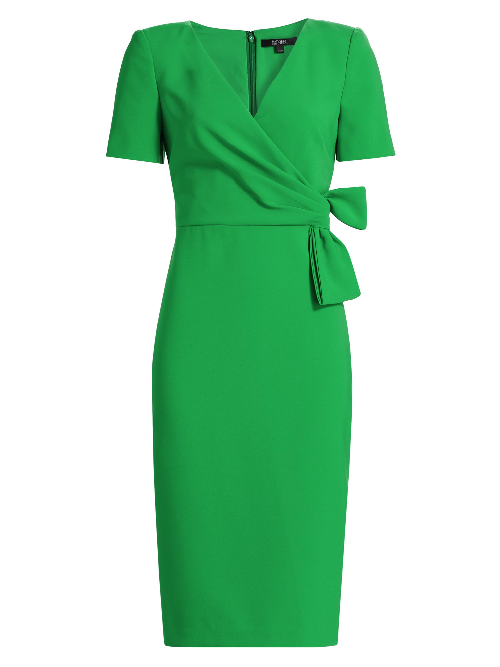Badgley Mischka Women's Crepe Bow Short-Sleeve Midi-Dress - Emerald