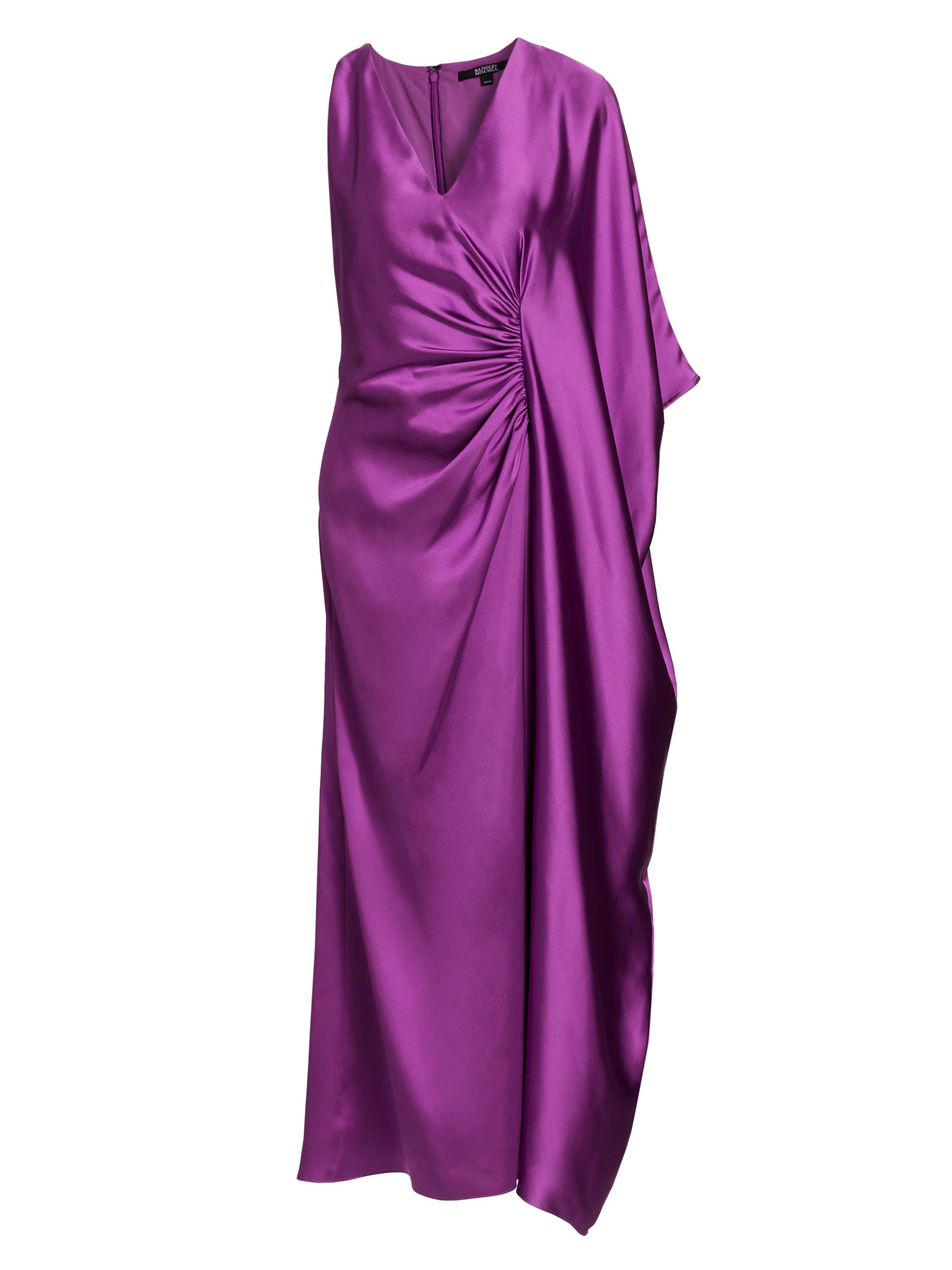 Badgley Mischka Women's Satin Draped Cape-Sleeve Maxi Dress - Purple