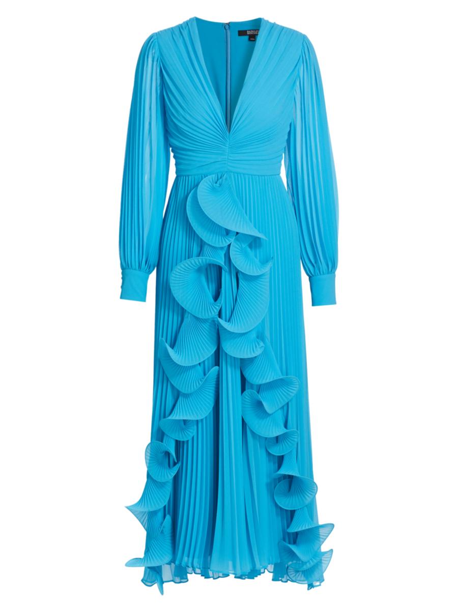 Shop Badgley Mischka Octopus Ruffle Pleated Chiffon Maxi
