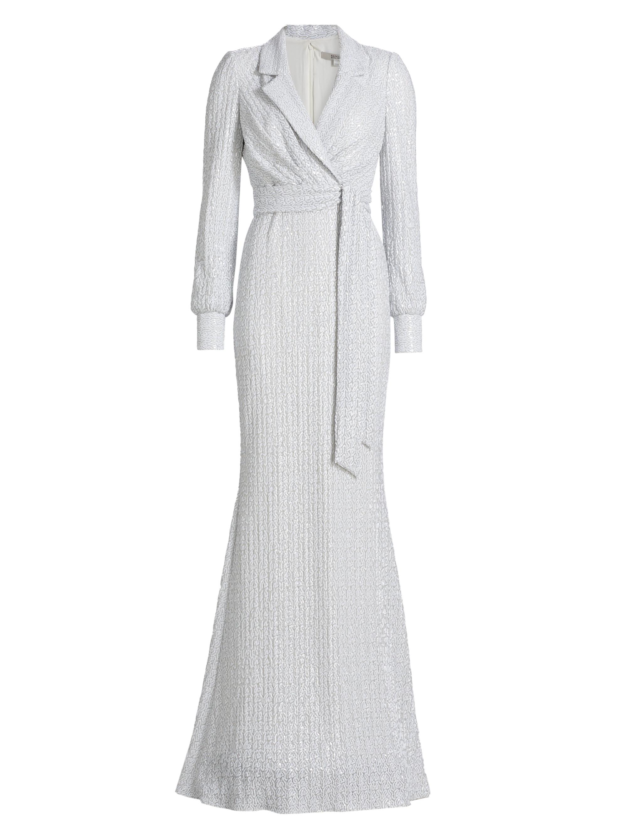 Badgley Mischka Sequin Long-Sleeve Belted Gown | Saks Fifth Avenue