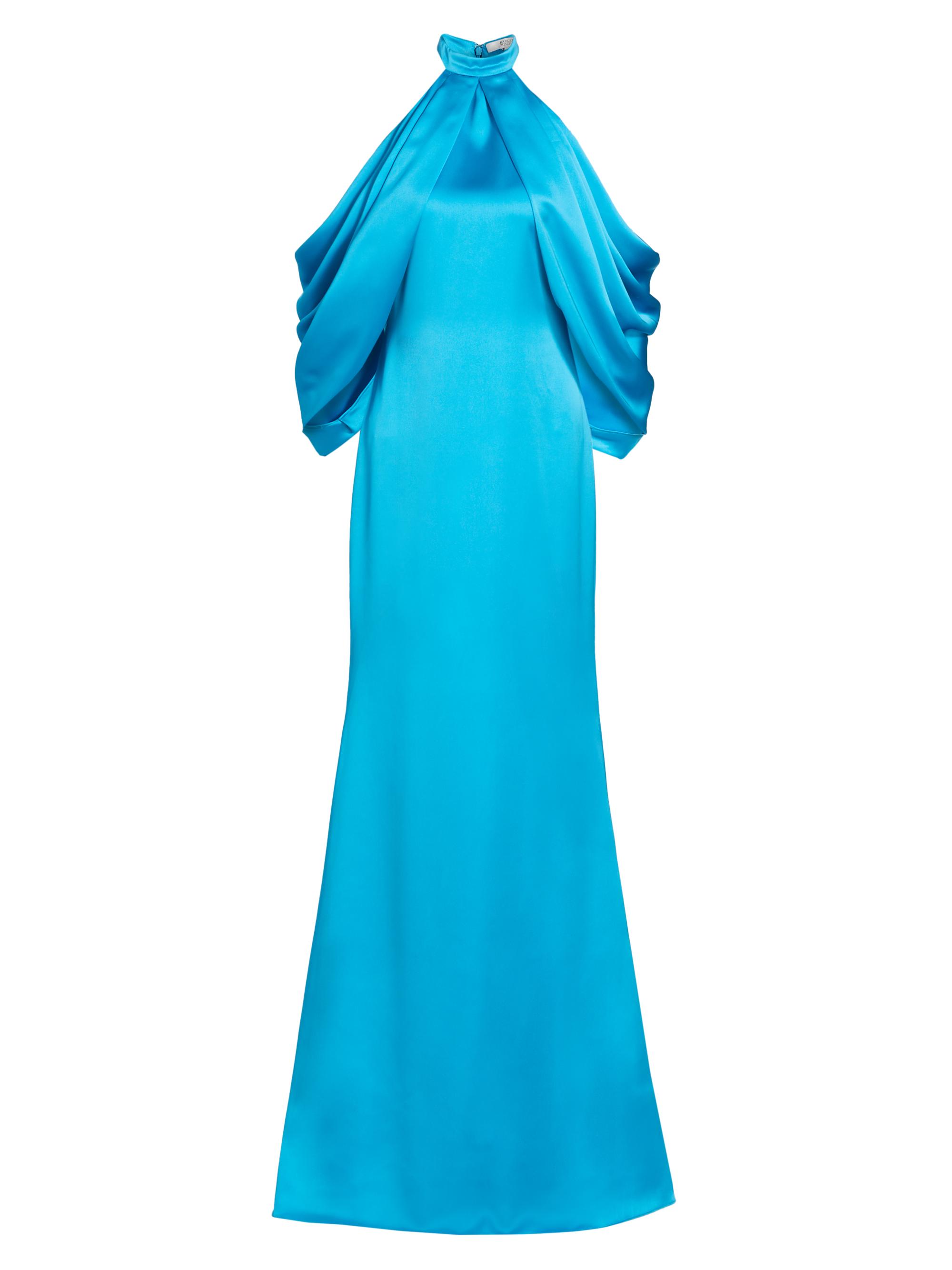 Badgley Mischka Women's Satin Draped Halter Gown - Turquoise