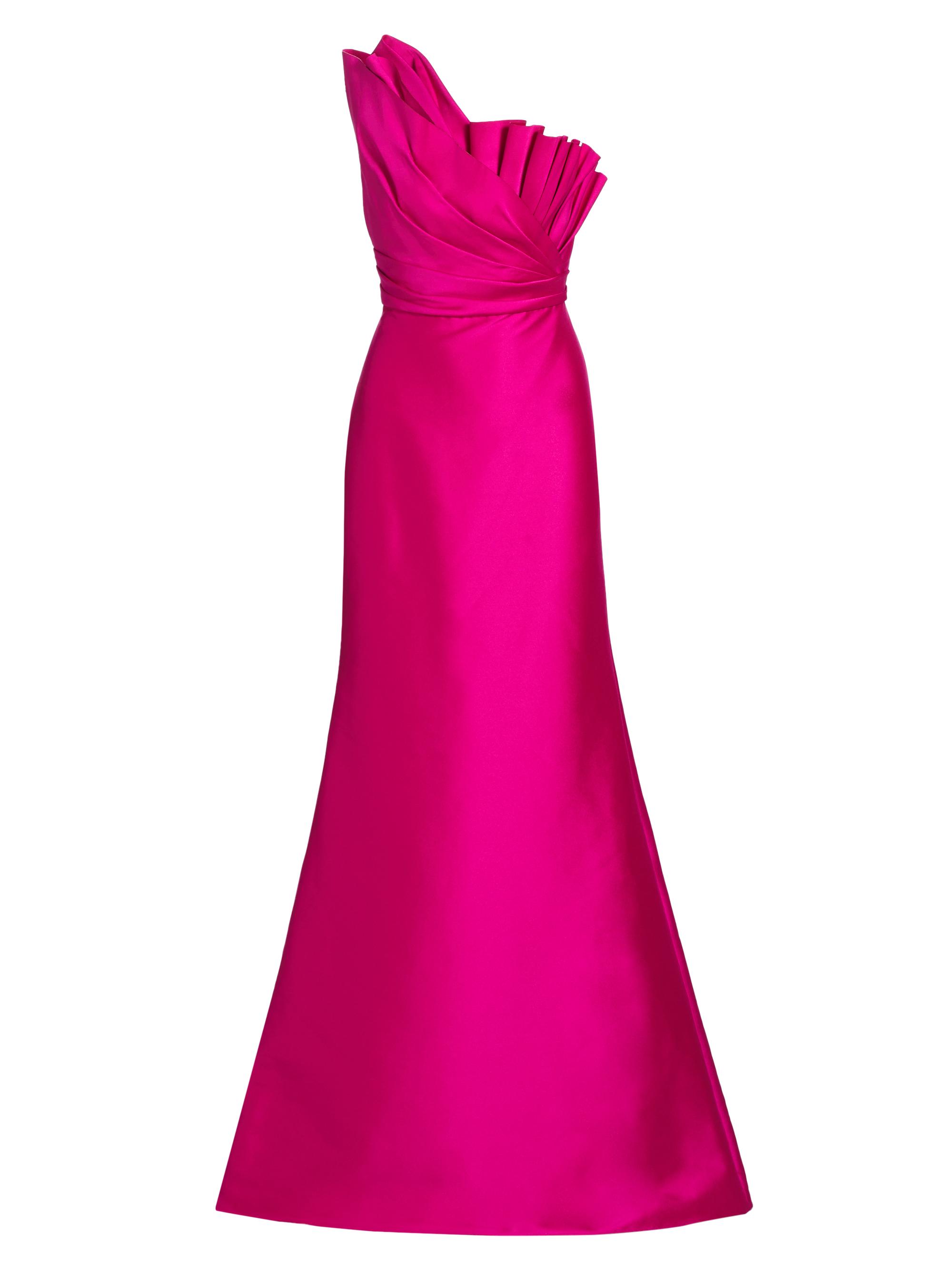 Badgley Mischka Women's Satin Mikado Asymmetric Strapless Gown - Fuschia