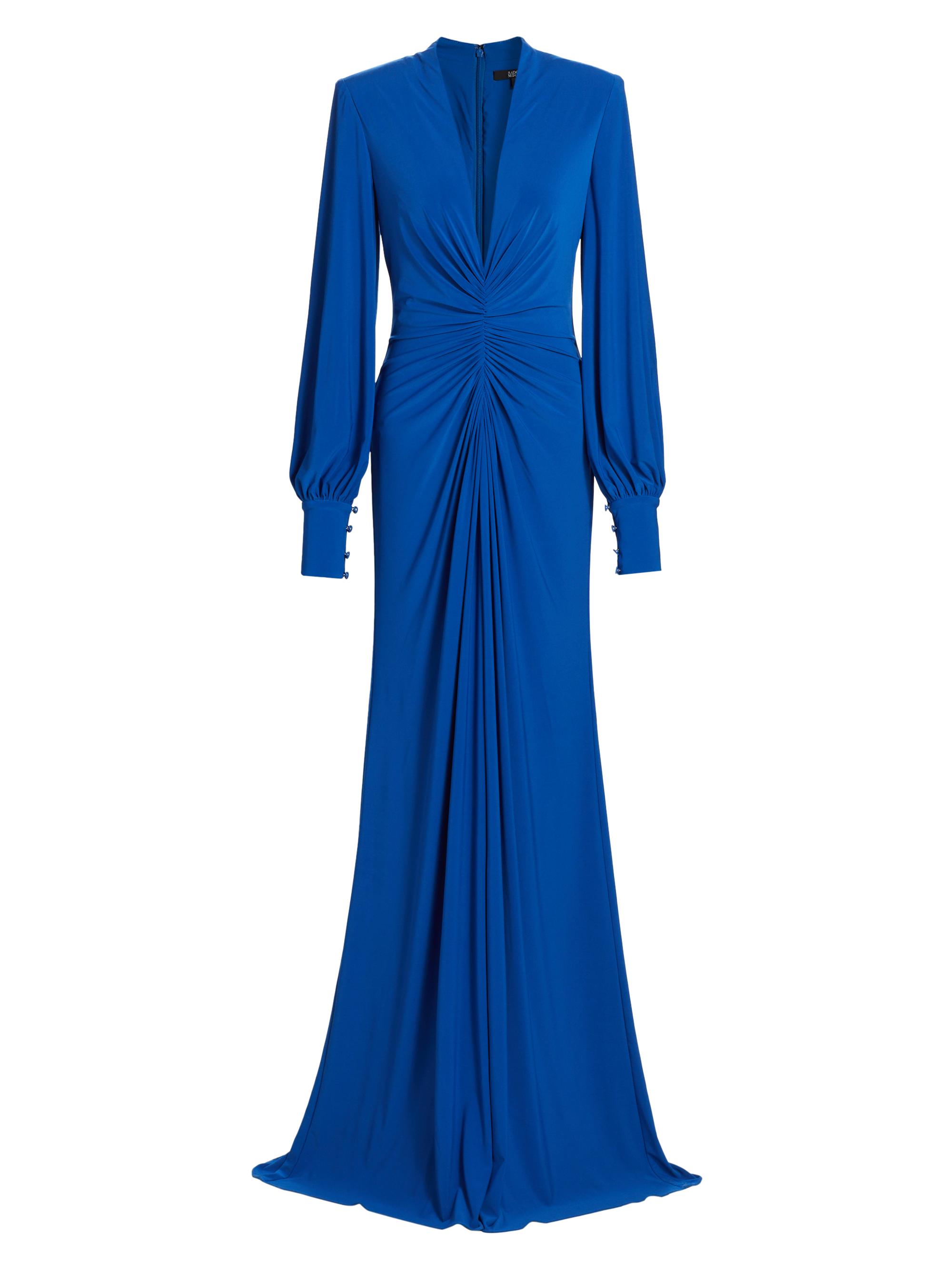 Badgley Mischka Women's Jersey Long-Sleeve Plunge Gown - Cobalt