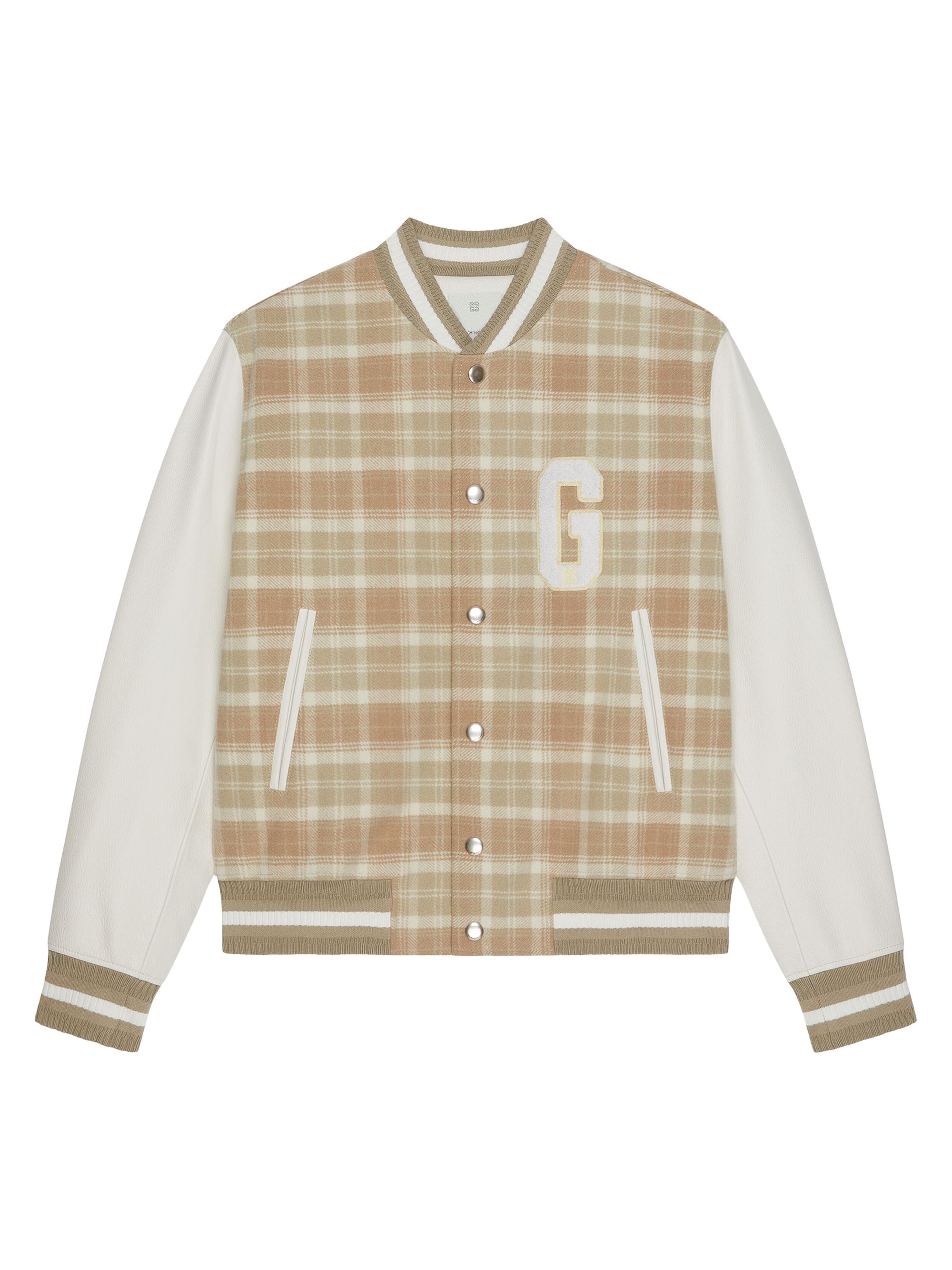 Givenchy Men's Checked Varsity Jacket in Wool and Leather - Beige White
