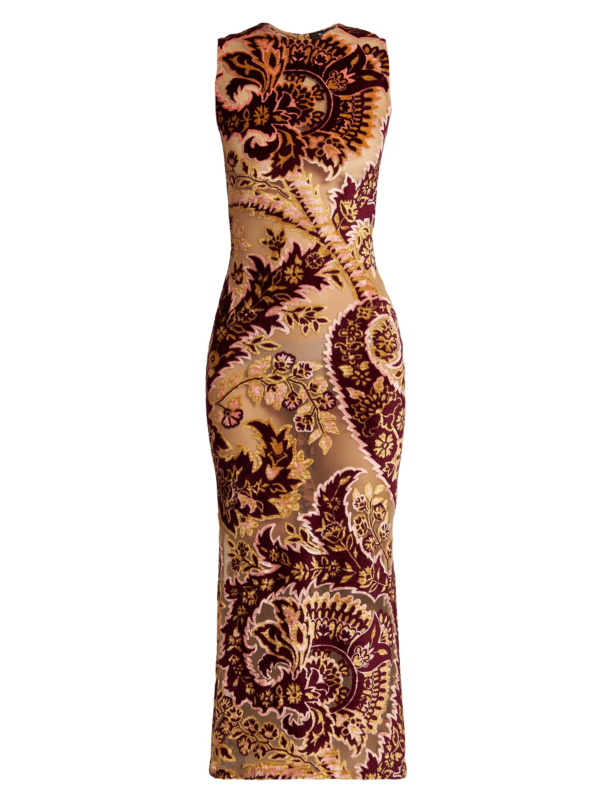 Etro Women's Floral Velvet Mesh Sleeveless Midi-Dress
