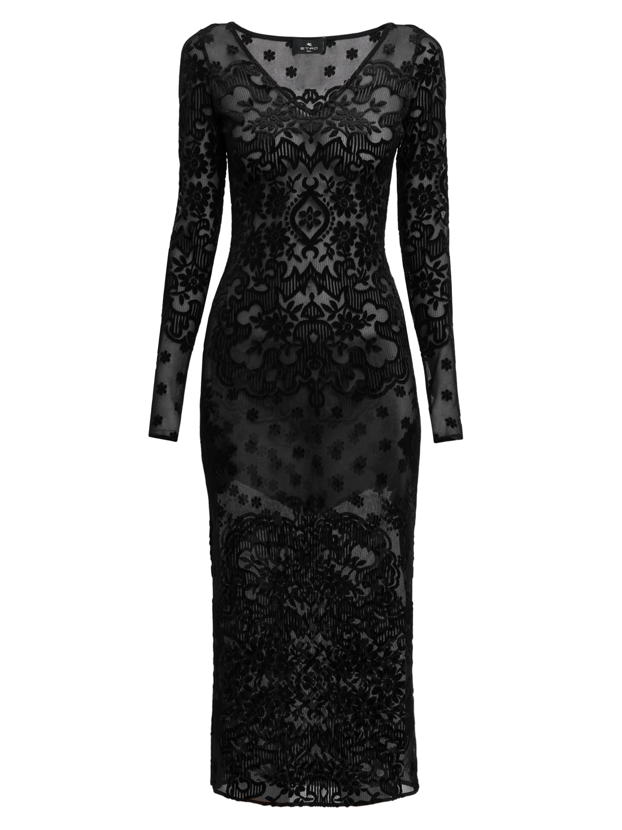 Etro Women's Floral Velvet Mesh Midi-Dress - Black