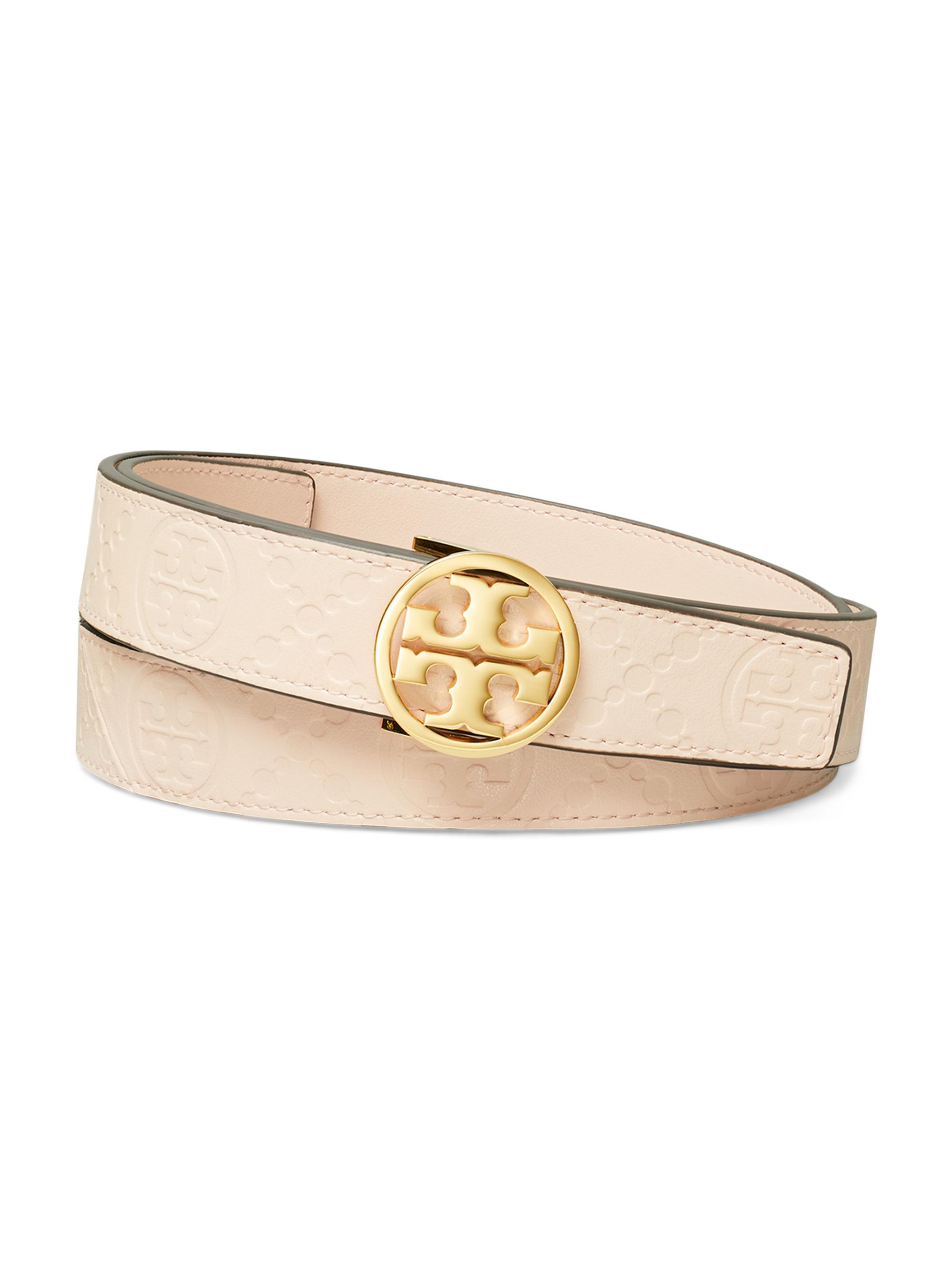 Tory Burch Women's Miller T Monogram Leather Belt - Tan Gold