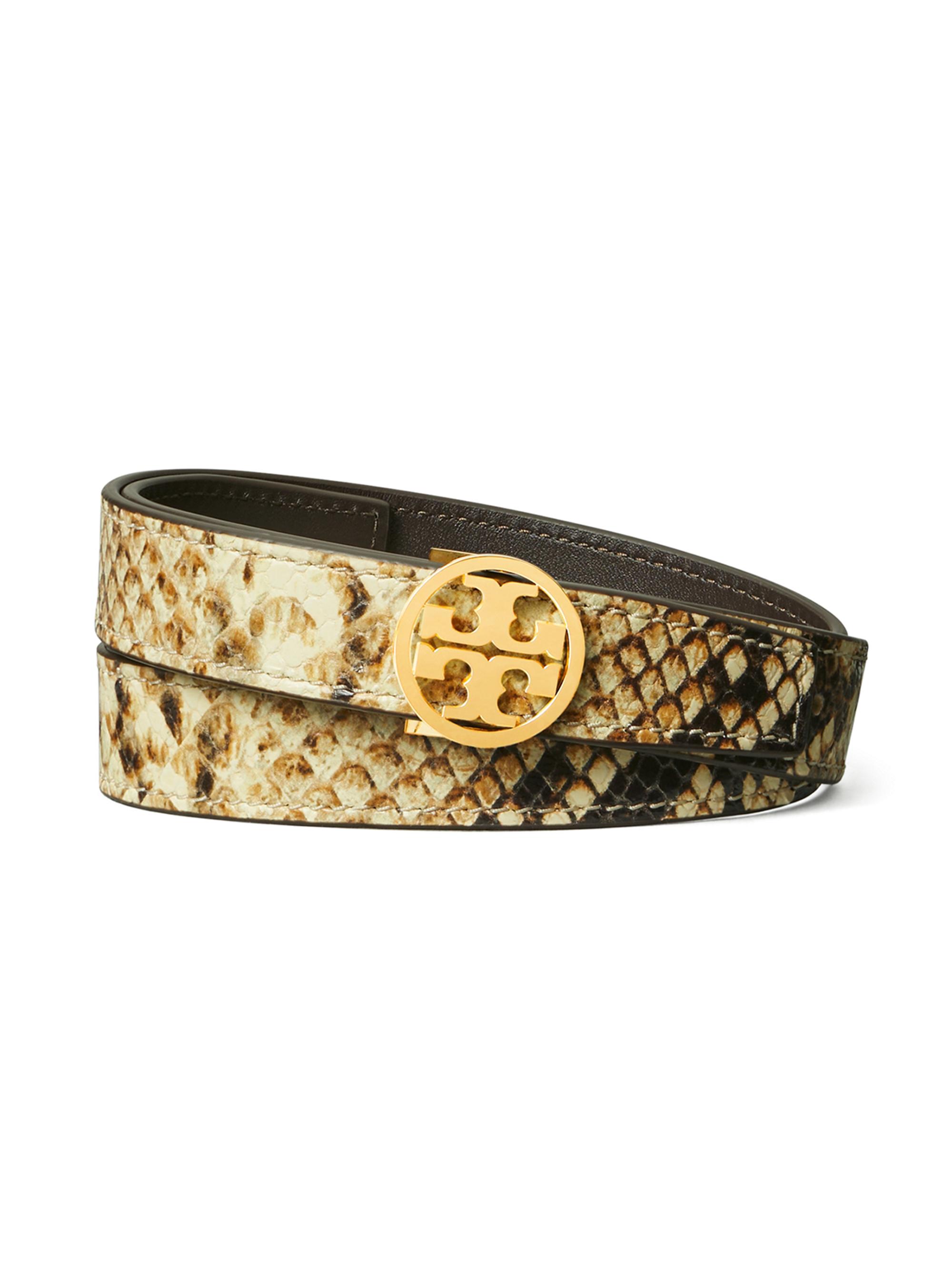 Tory Burch Women's Miller Snake-Embossed Leather Belt - Natural Gold