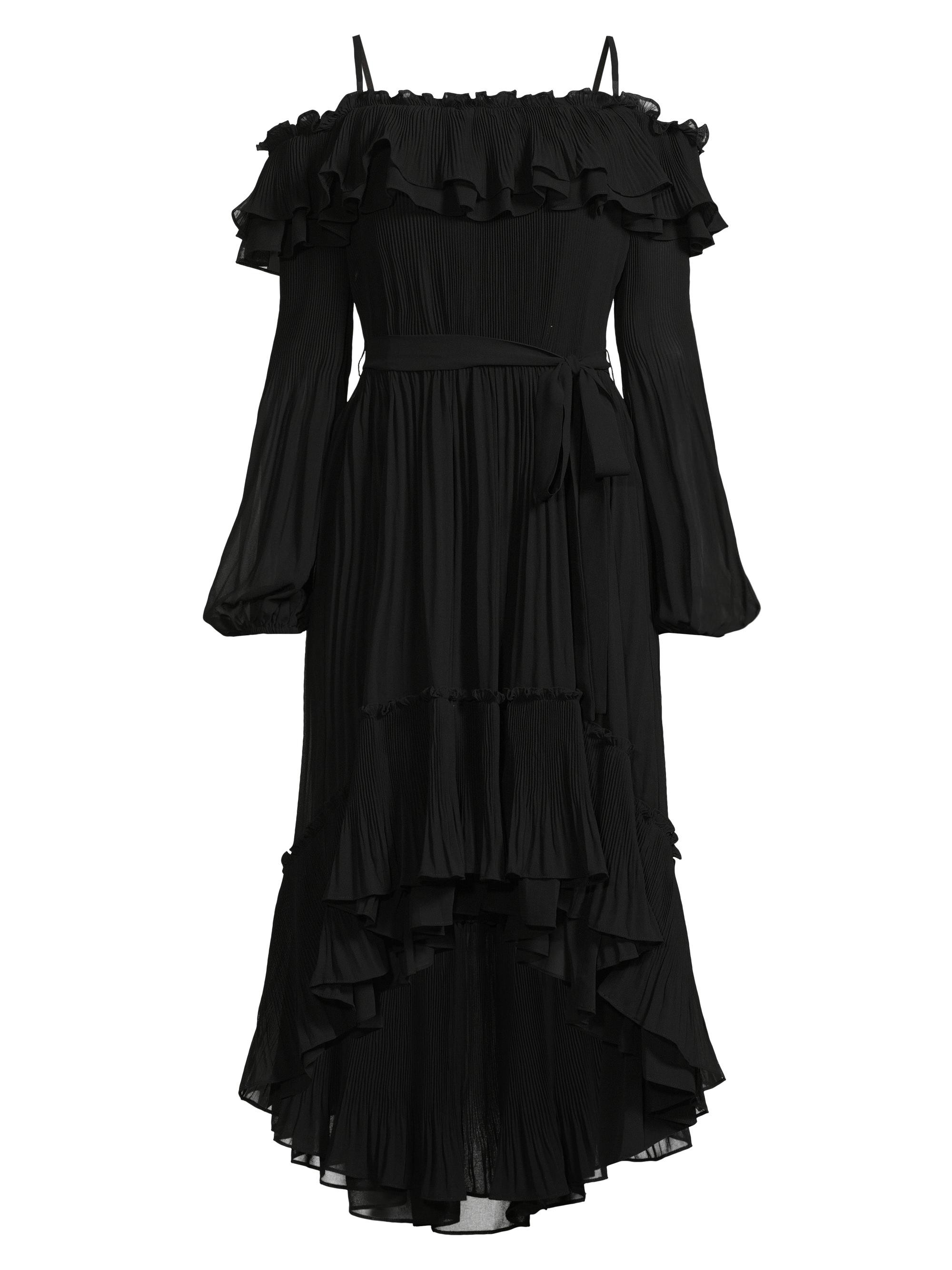 Women’s Holland Pleated Ruffled High-Low Dress – Black – Size Small
