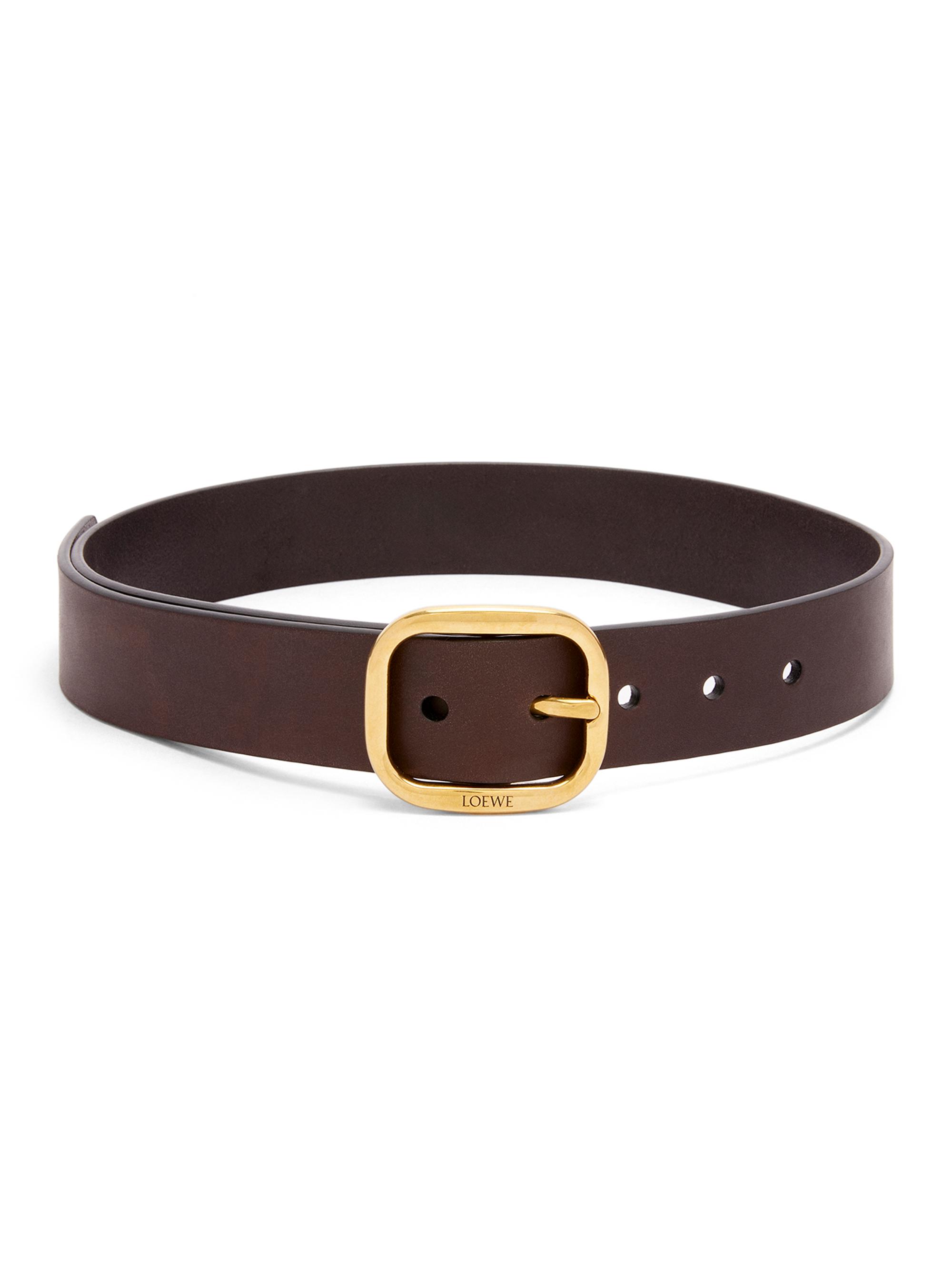 LOEWE Women's Rounded Square Buckle Leather Belt - Dark Brown