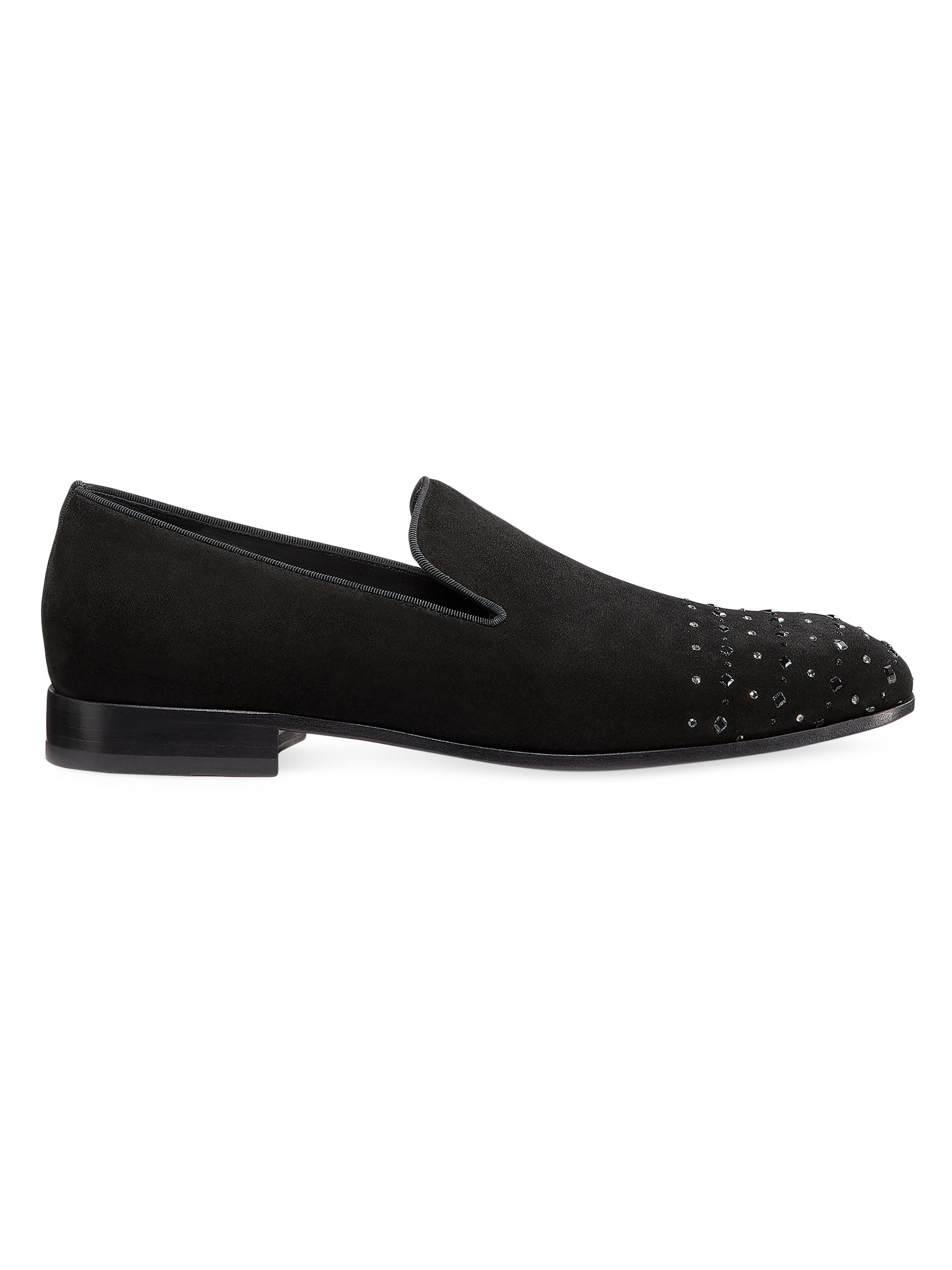 Stuart Weitzman Men's Premiere Party Crystal-Embellished Suede Loafers - Black