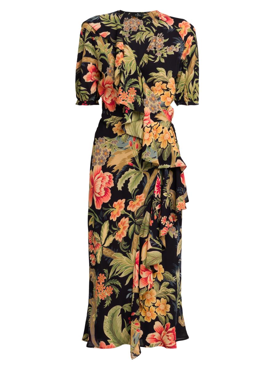 ETRO ヘイスリ フリント ラッフル ティテル マキシ トレス Etro Floral Ruffled Wrap Midi-Dress | Saks Fifth Avenue