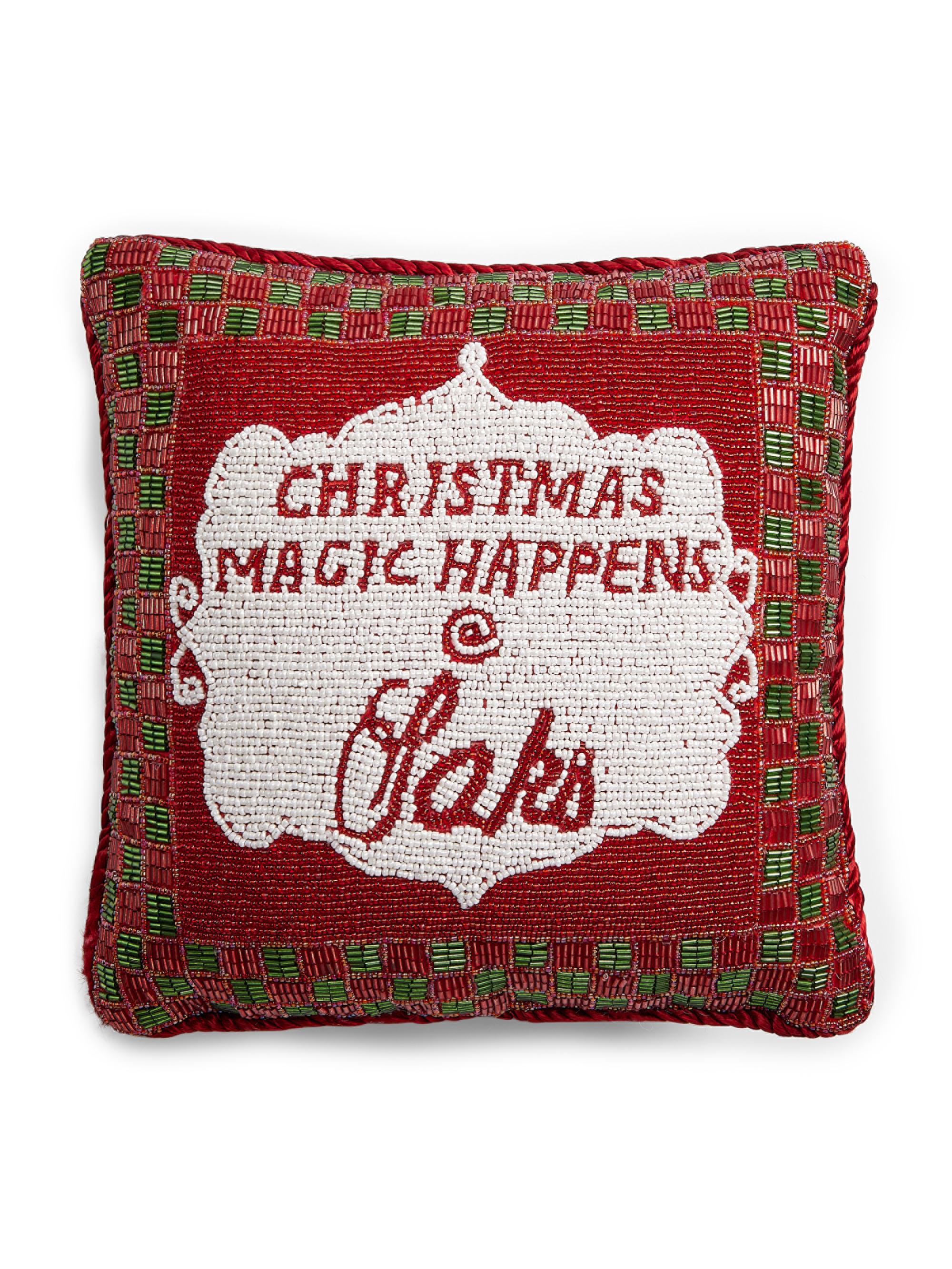 Sudha Pennathur Christmas Magic Happens At Saks Beaded Velvet Pillow - Red
