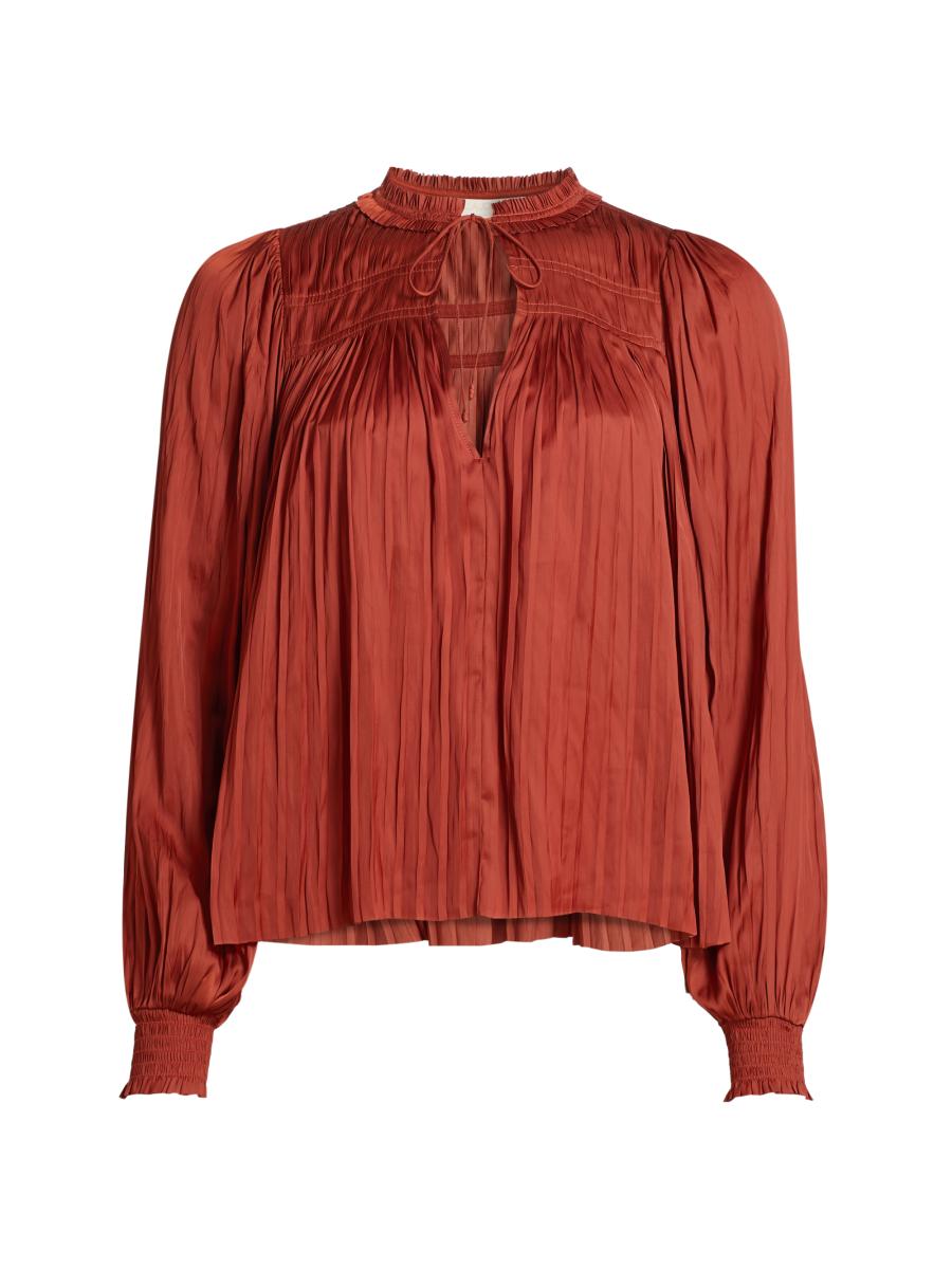 Ulla Johnson Leah Satin Plissé Blouse | Saks Fifth Avenue
