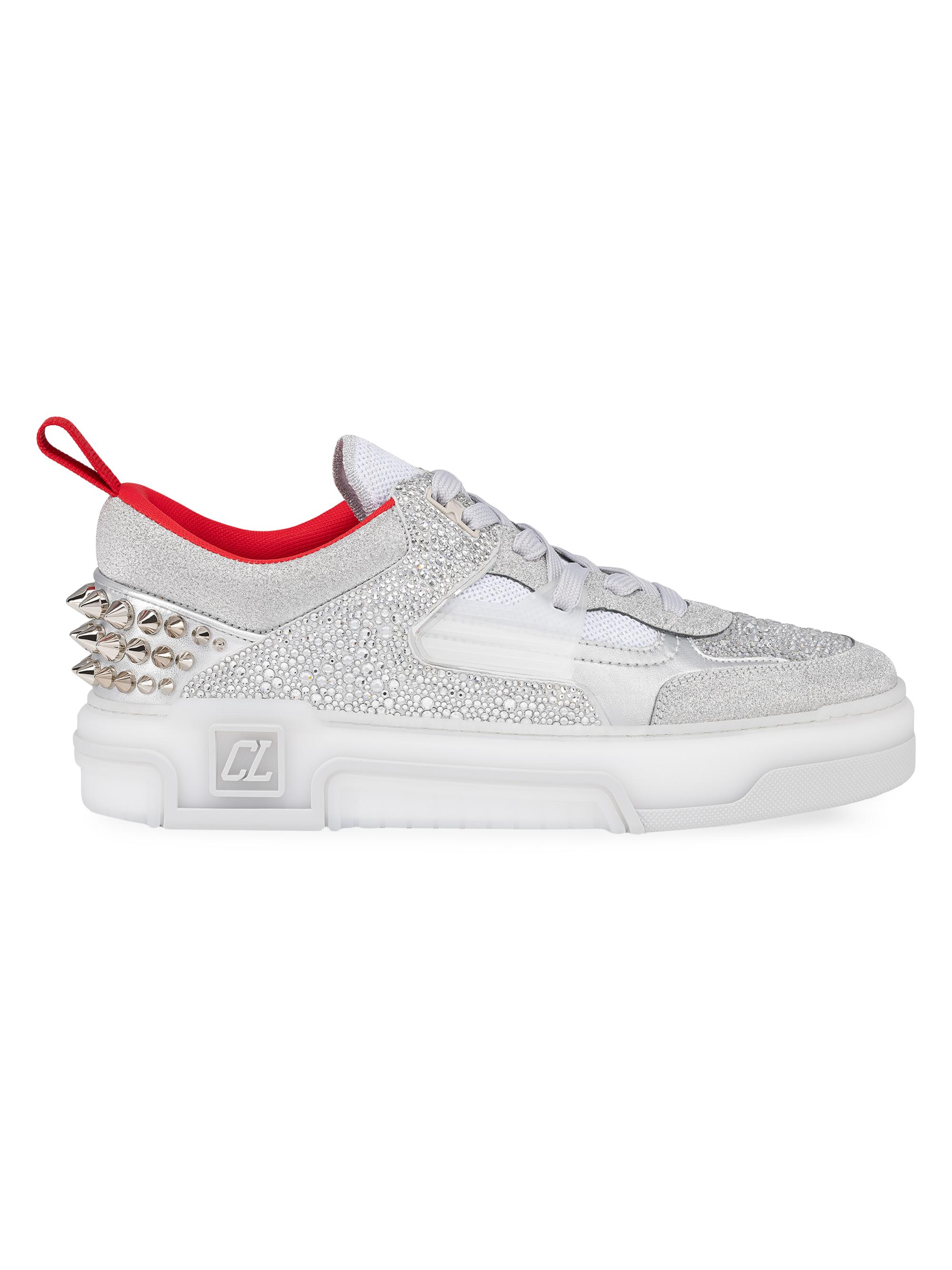 Christian Louboutin Men's Astroloubi Strass Sneakers - Silver