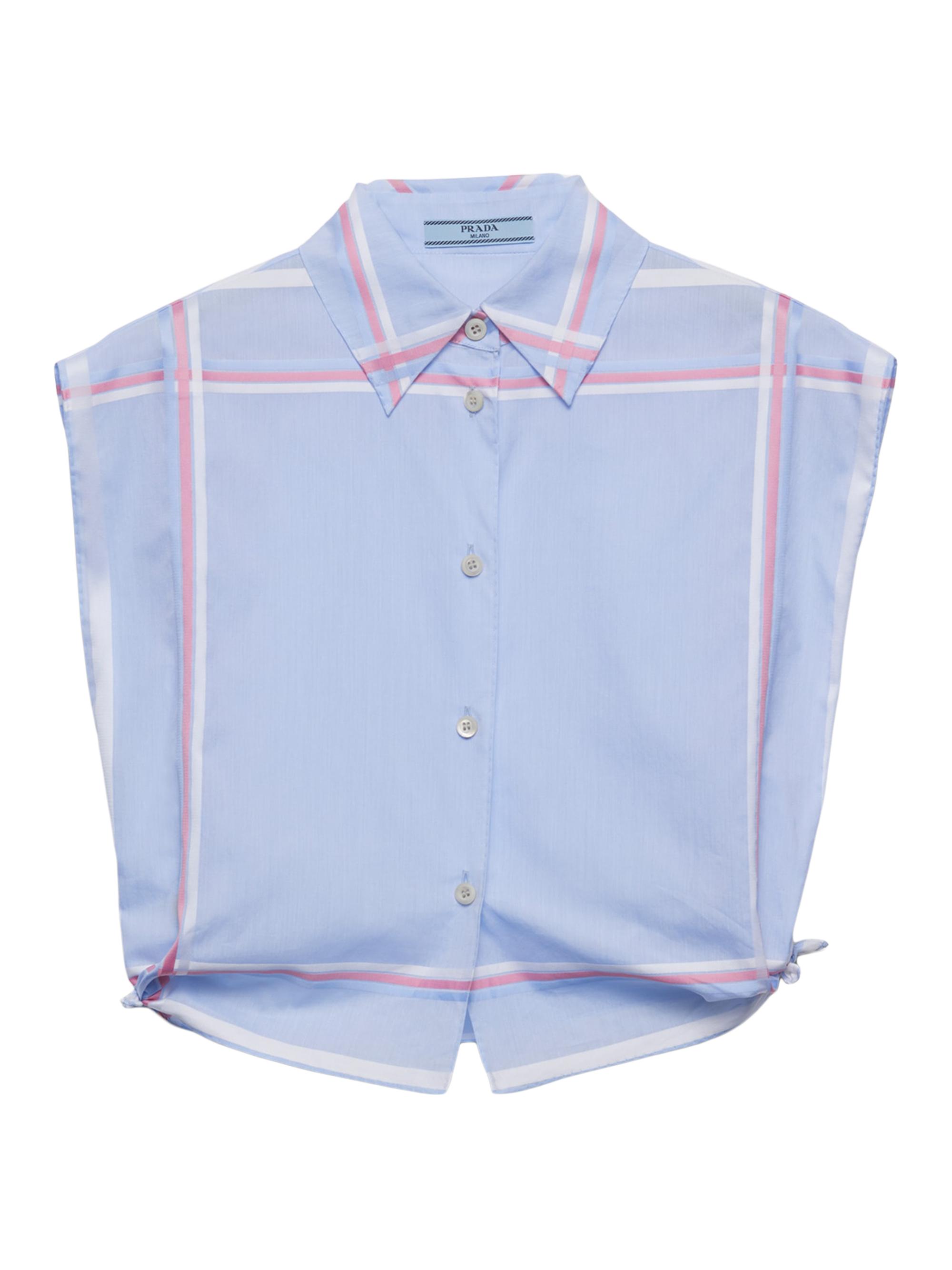 Prada Women's Checked Cropped Cotton Shirt - Blue