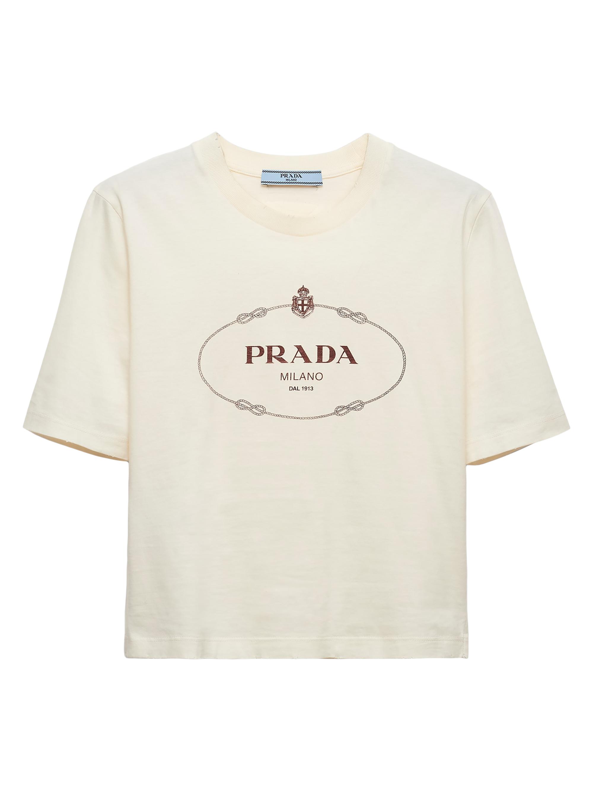 Prada Women's Printed Jersey T-Shirt - Beige Khaki