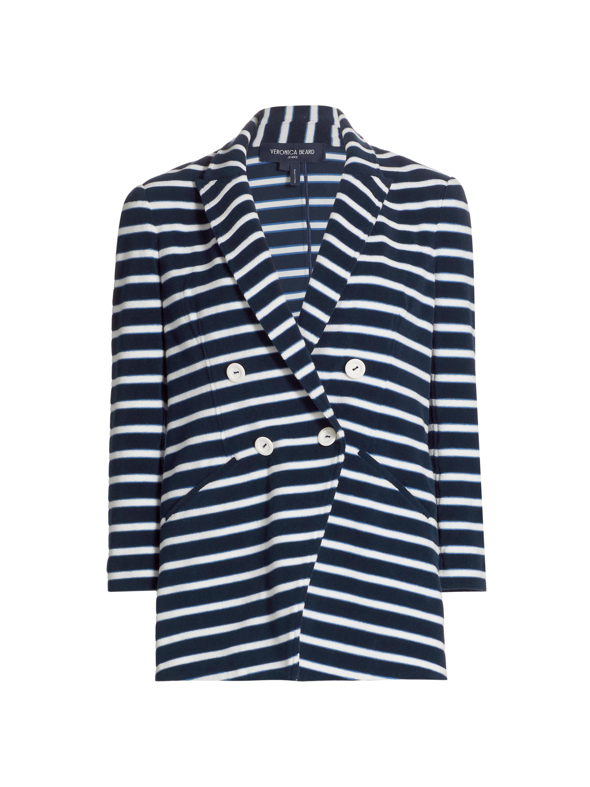 Veronica Beard Women's Ortiz Striped Double-Breasted Jacket - Marine Offwhite Blue Surf