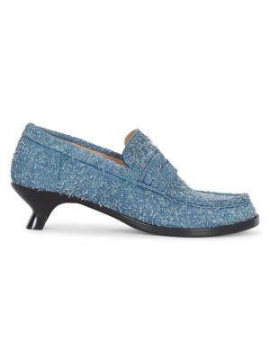 LOEWE Women's Loewe Tierra 40MM Leahter Kitten-Heel Loafer Pumps - Denim