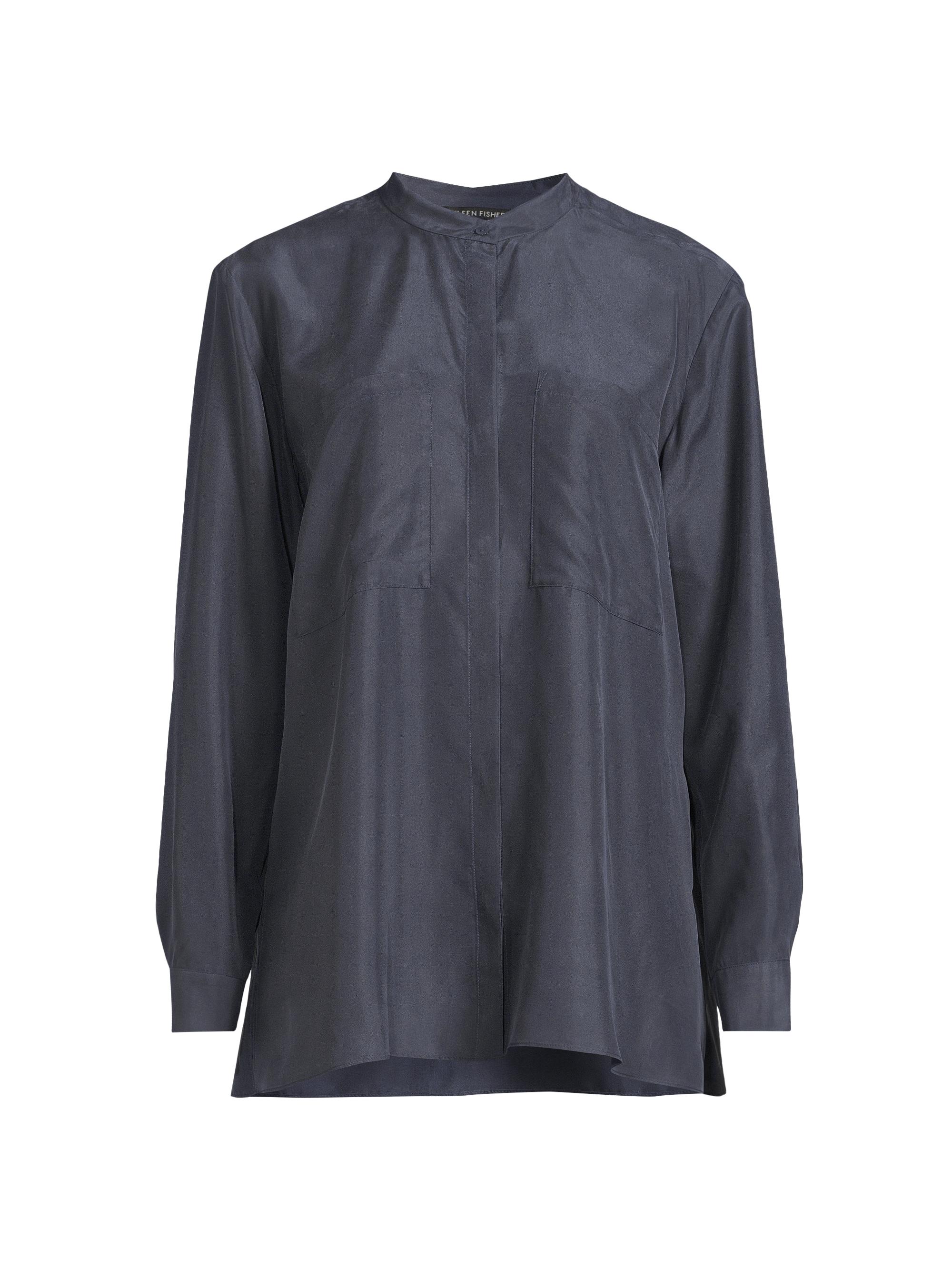 Eileen Fisher Women's Silk Band-Collar Blouse - Ocean