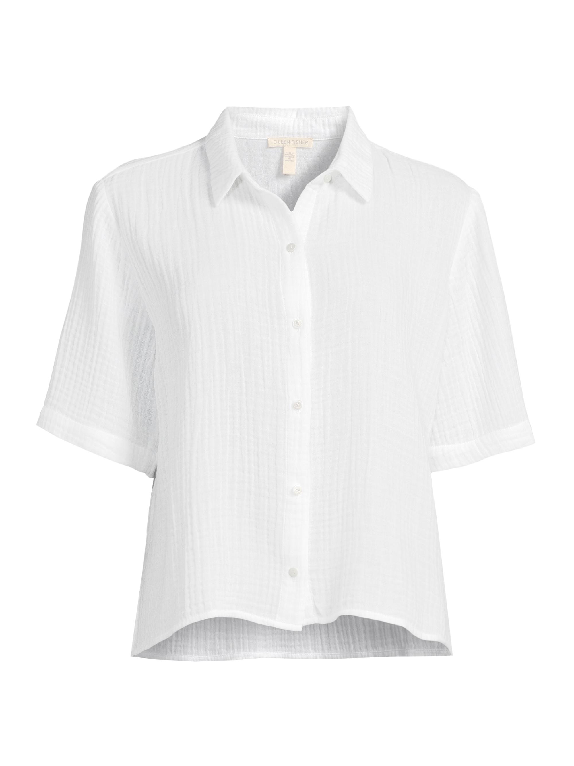 Eileen Fisher Women's Gauze Cotton Short-Sleeve Shirt - White