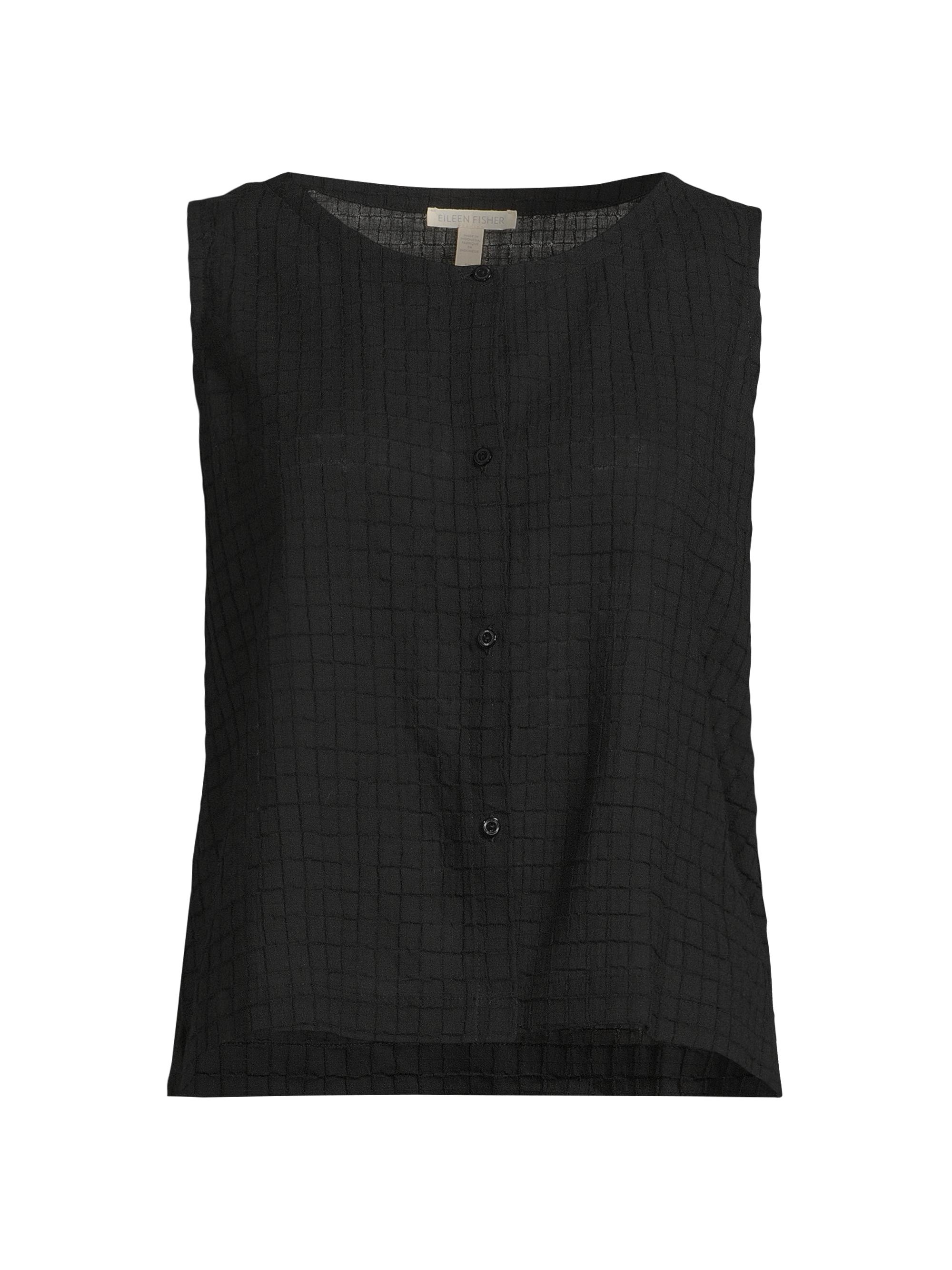 Eileen Fisher Women's Checkered Cotton Vest Top - Black