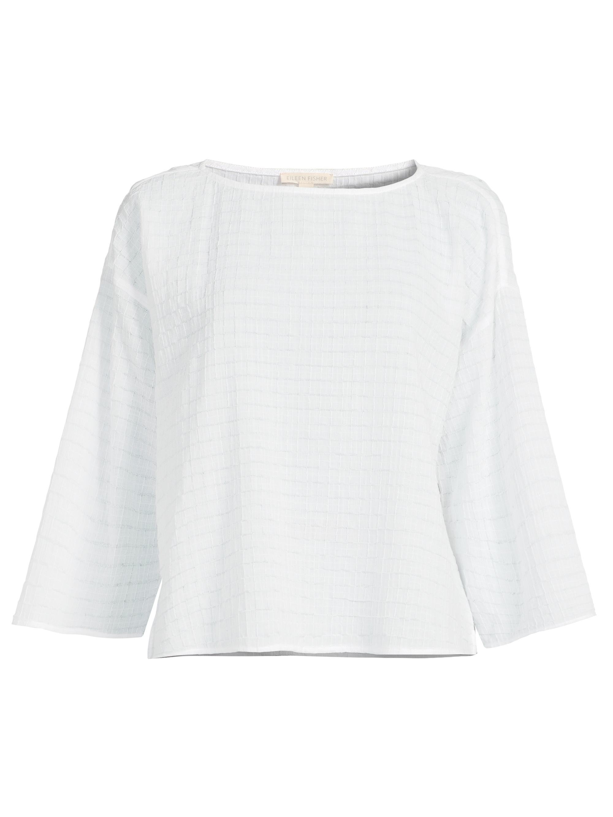 Eileen Fisher Women's Checkered Cotton Bateau Top - White