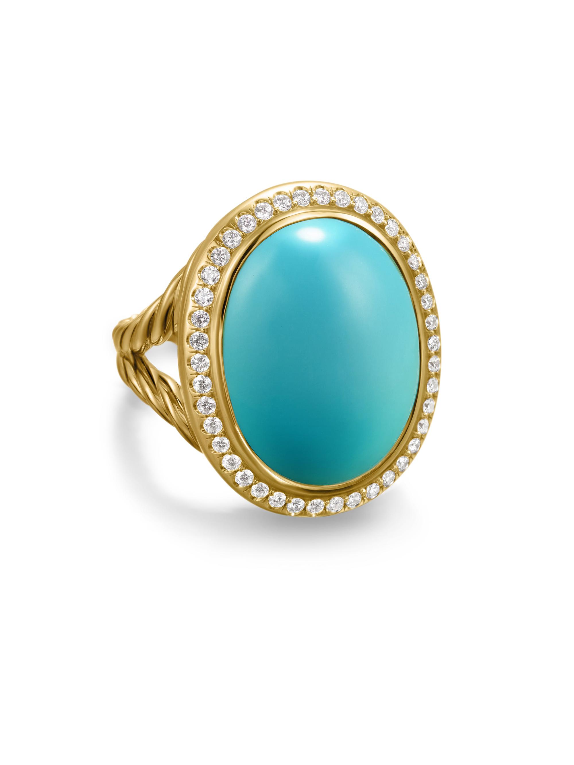 David Yurman Women's Albion Oval Ring in 1K Yellow Gold - Turquoise