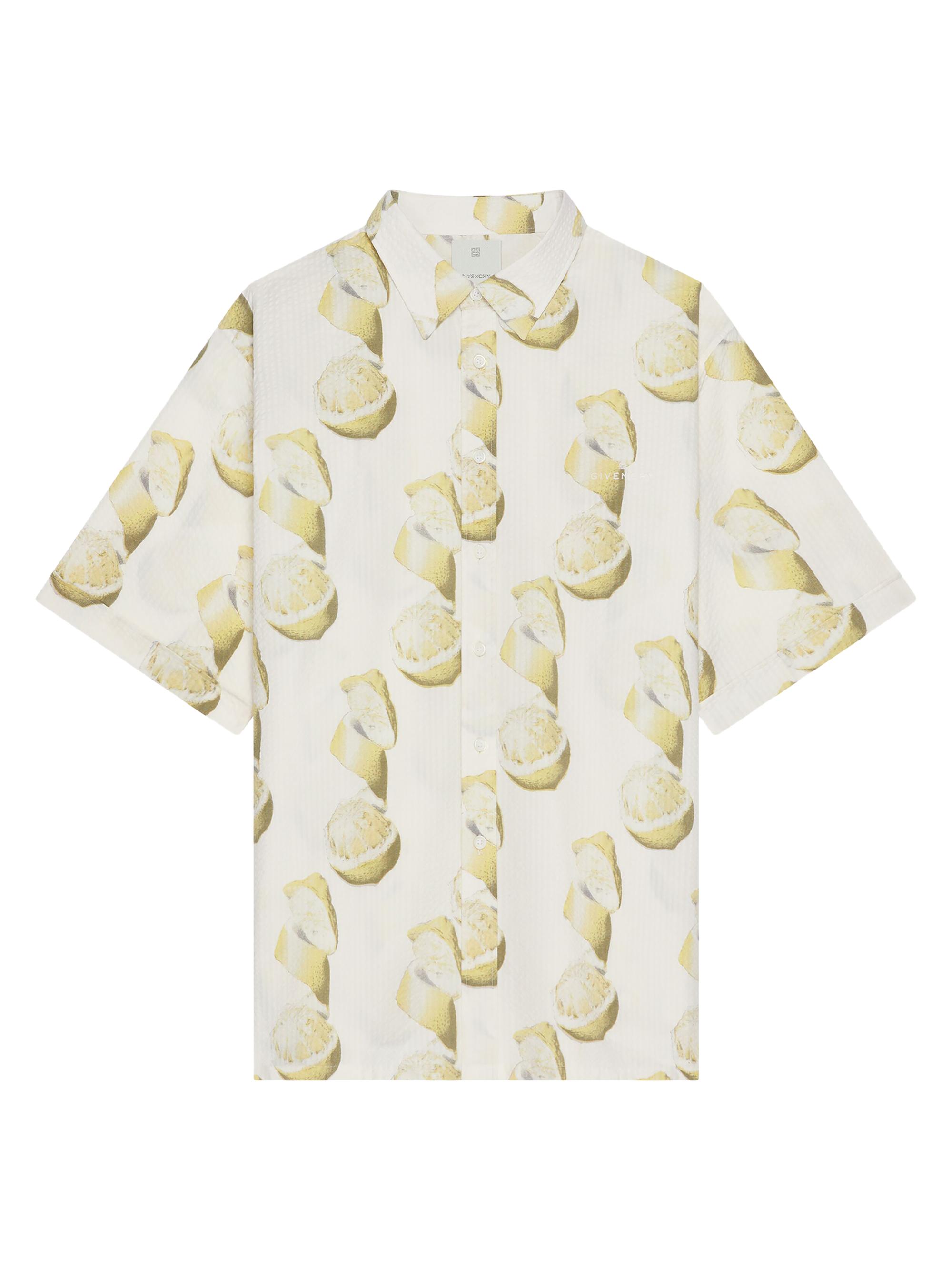 Givenchy Men's Plage Printed Shirt in Cotton Seersucker - White Yellow
