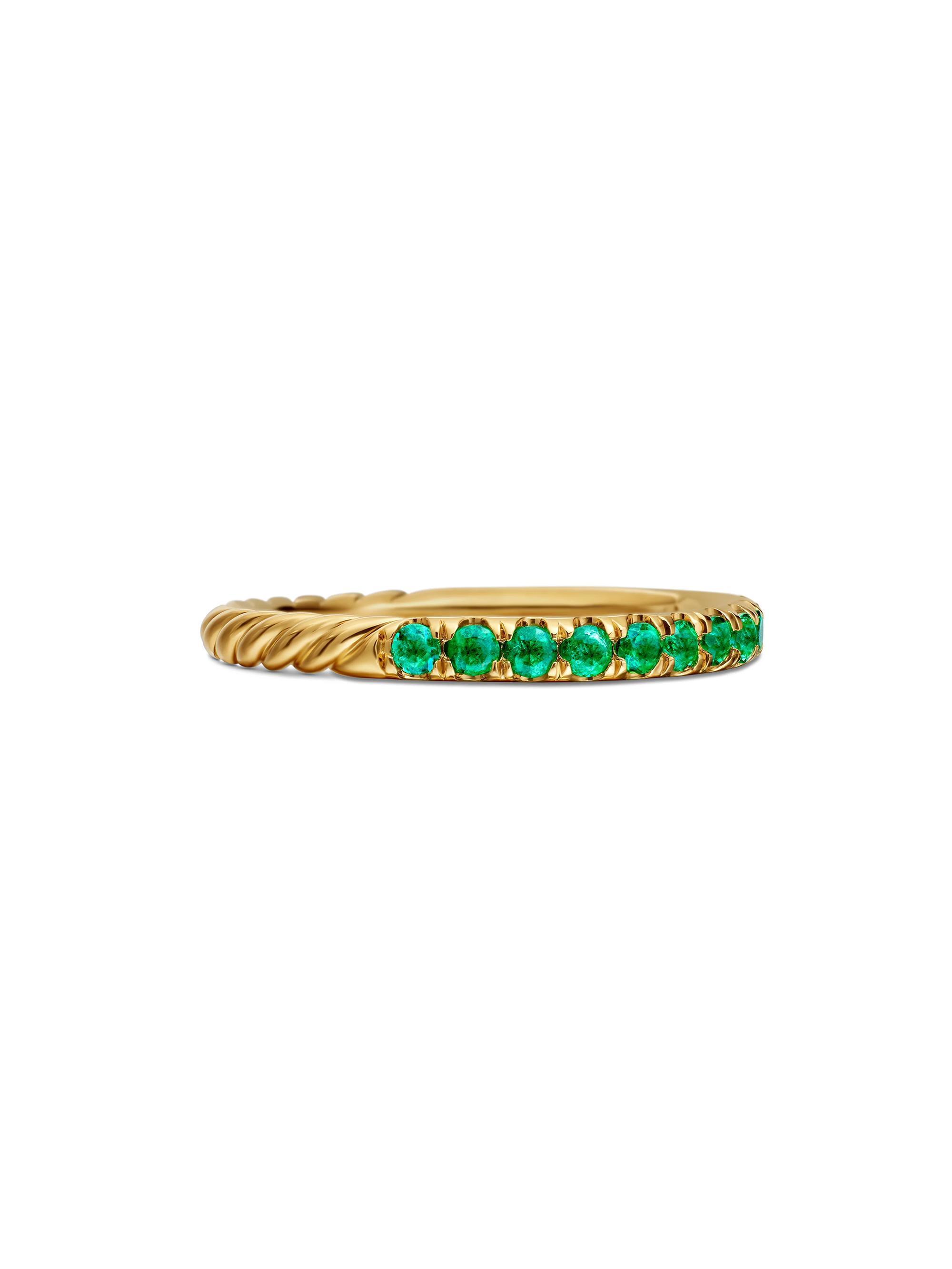 David Yurman Women's Cable Collectibles Stack Ring in 18K Yellow Gold - Emerald - Women's Jewelry And Watches