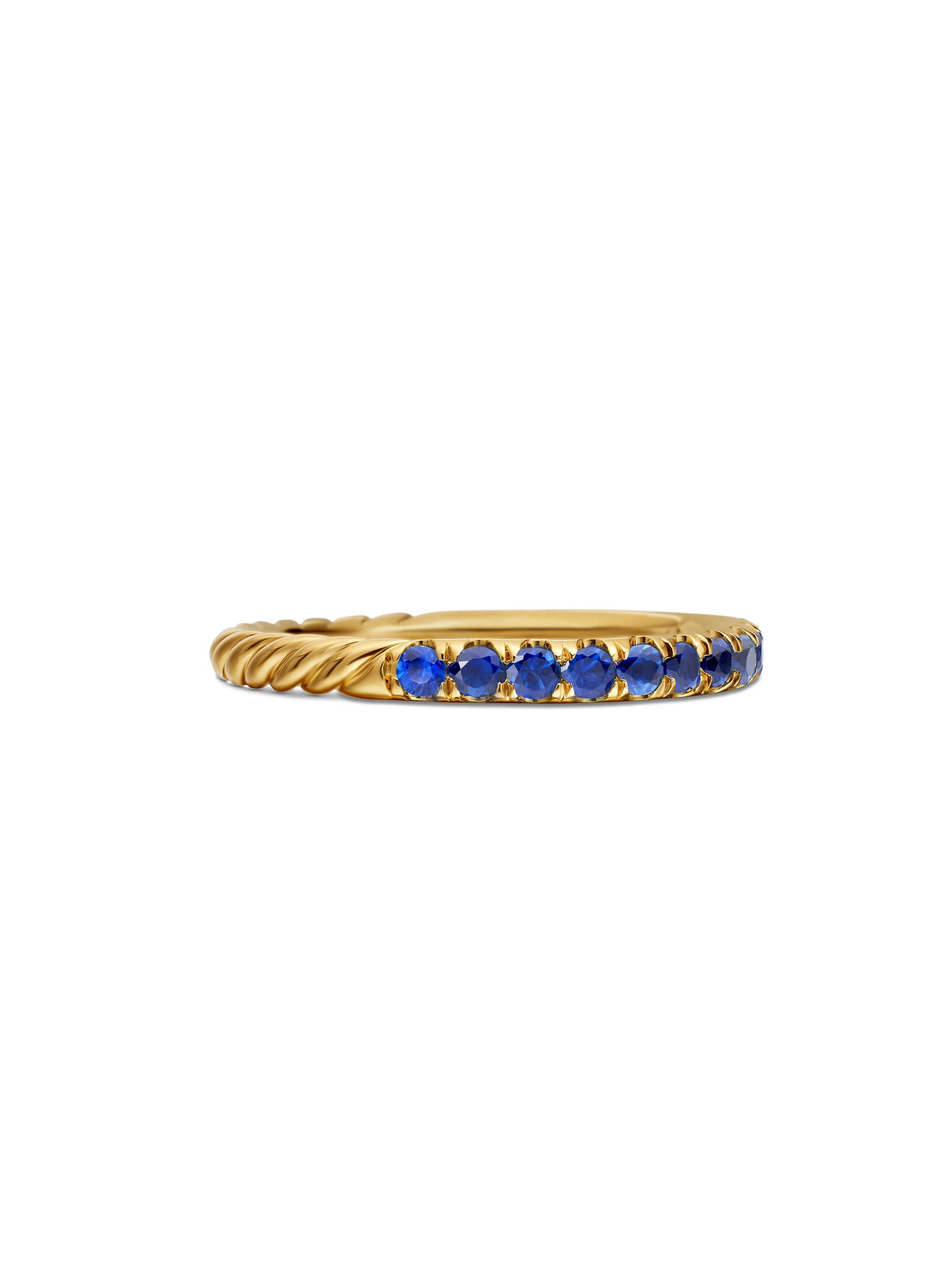 David Yurman Women's Cable Collectibles Stack Ring in 18K Yellow Gold - Light Blue Sapphire