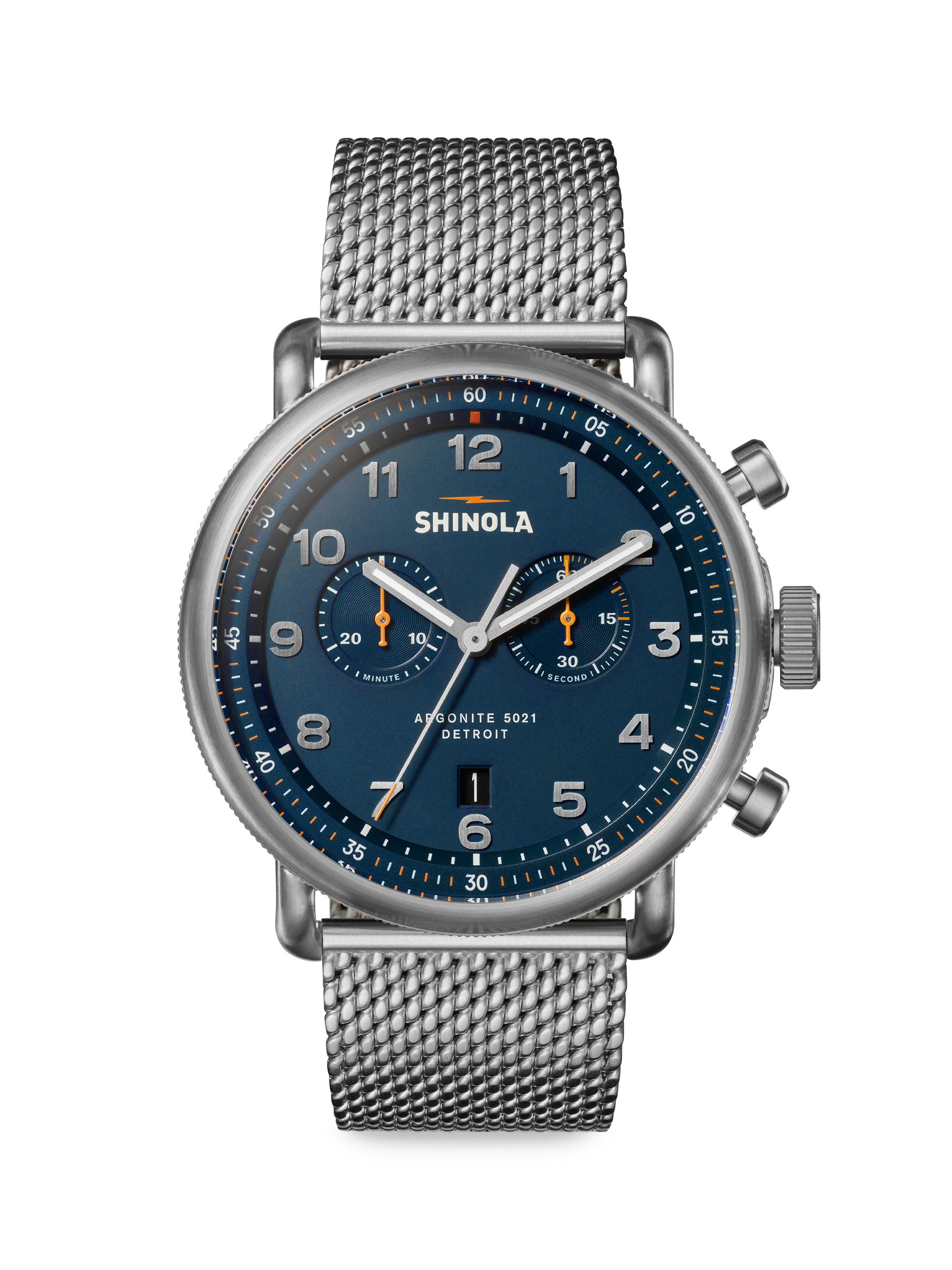 Shinola Men's Canfield Model C56 Blue Stainless Steel Mesh-Strap Watch/43MM - Blue