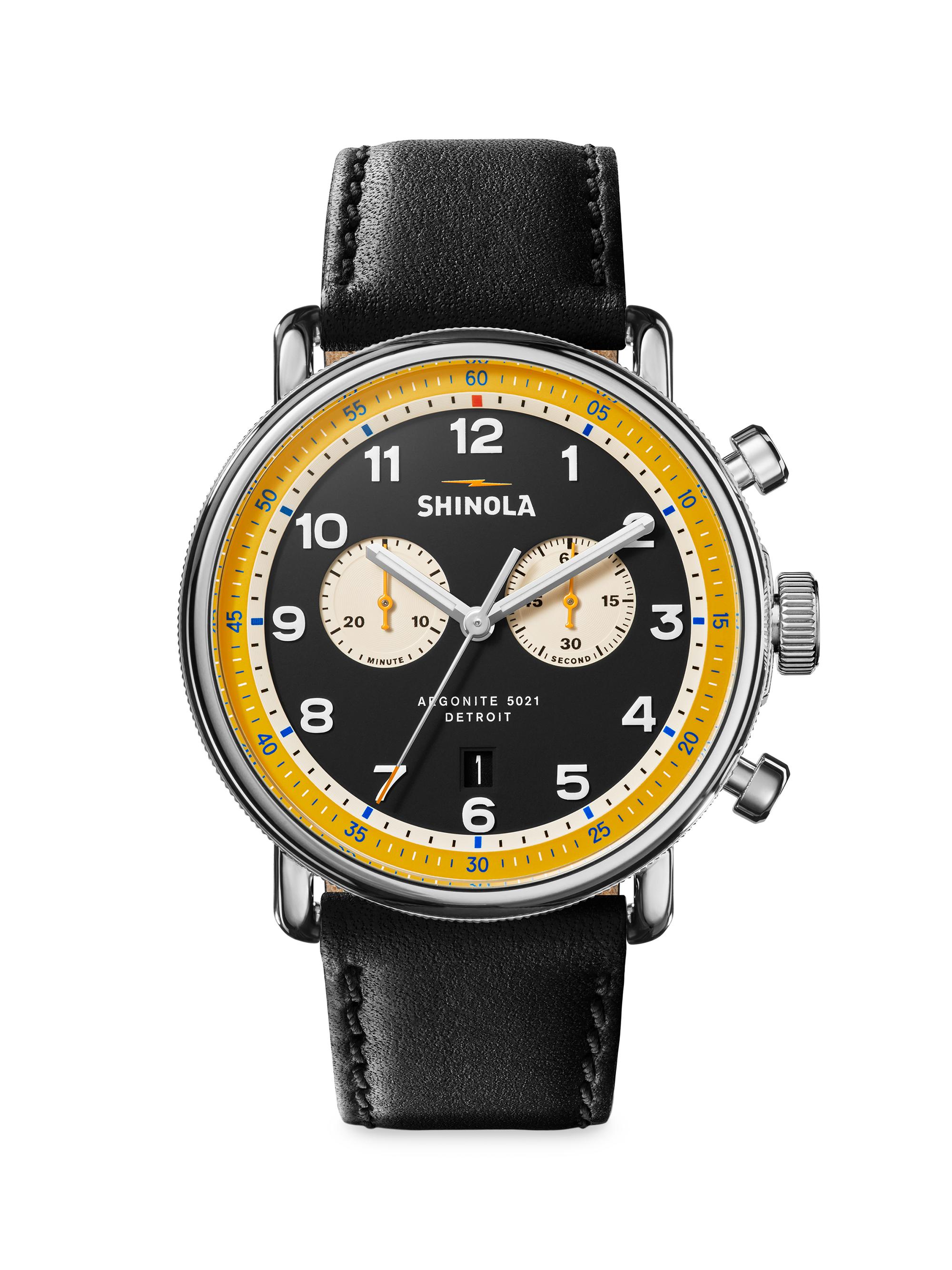 Shinola Men's Canfield Model C56 Black Stainless Steel & Leather Watch/43MM - Black