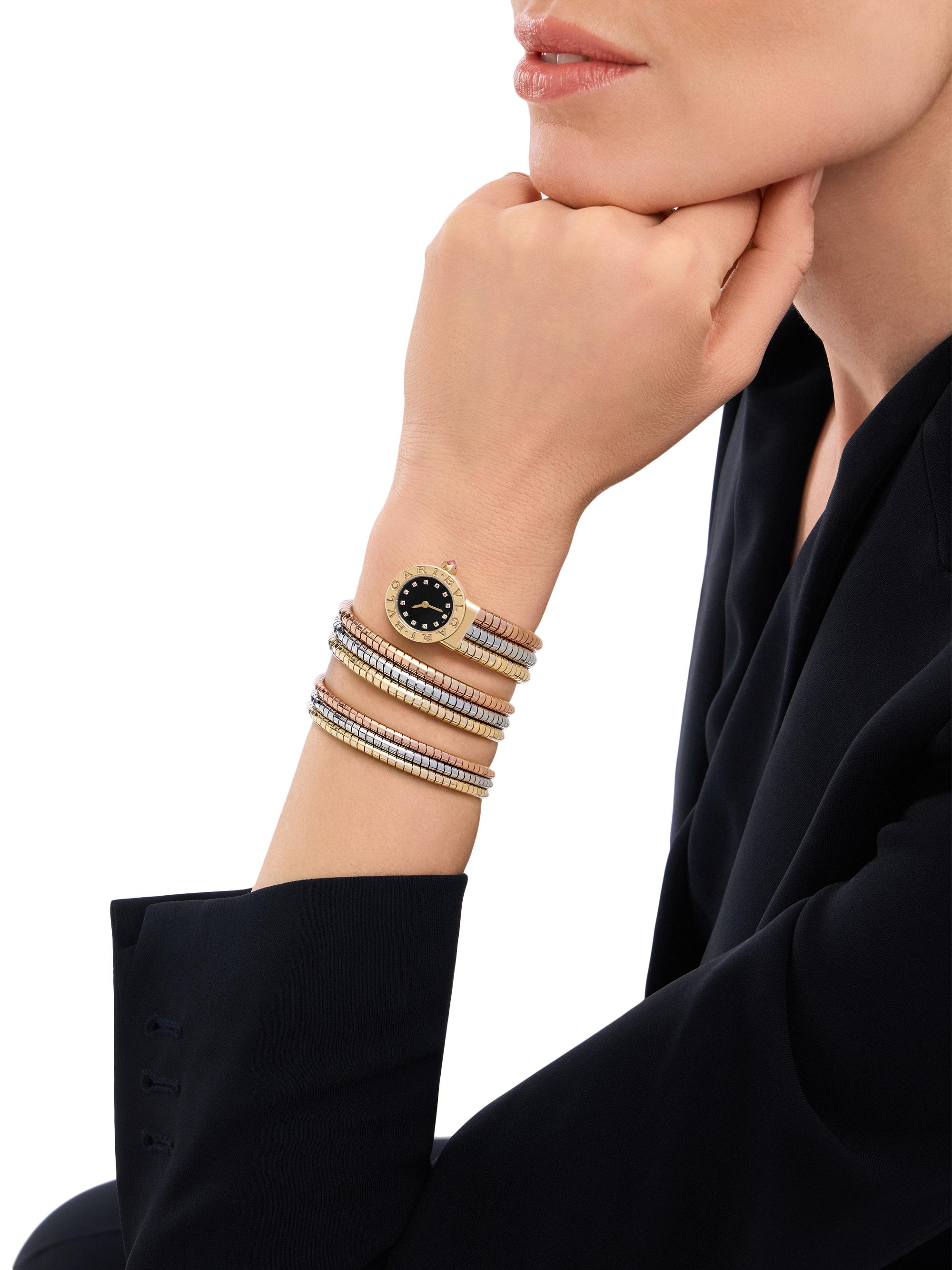 BVLGARI Tri-Tone 18K Gold & 0.13 TCW Diamond Tubogas Wrap Watch