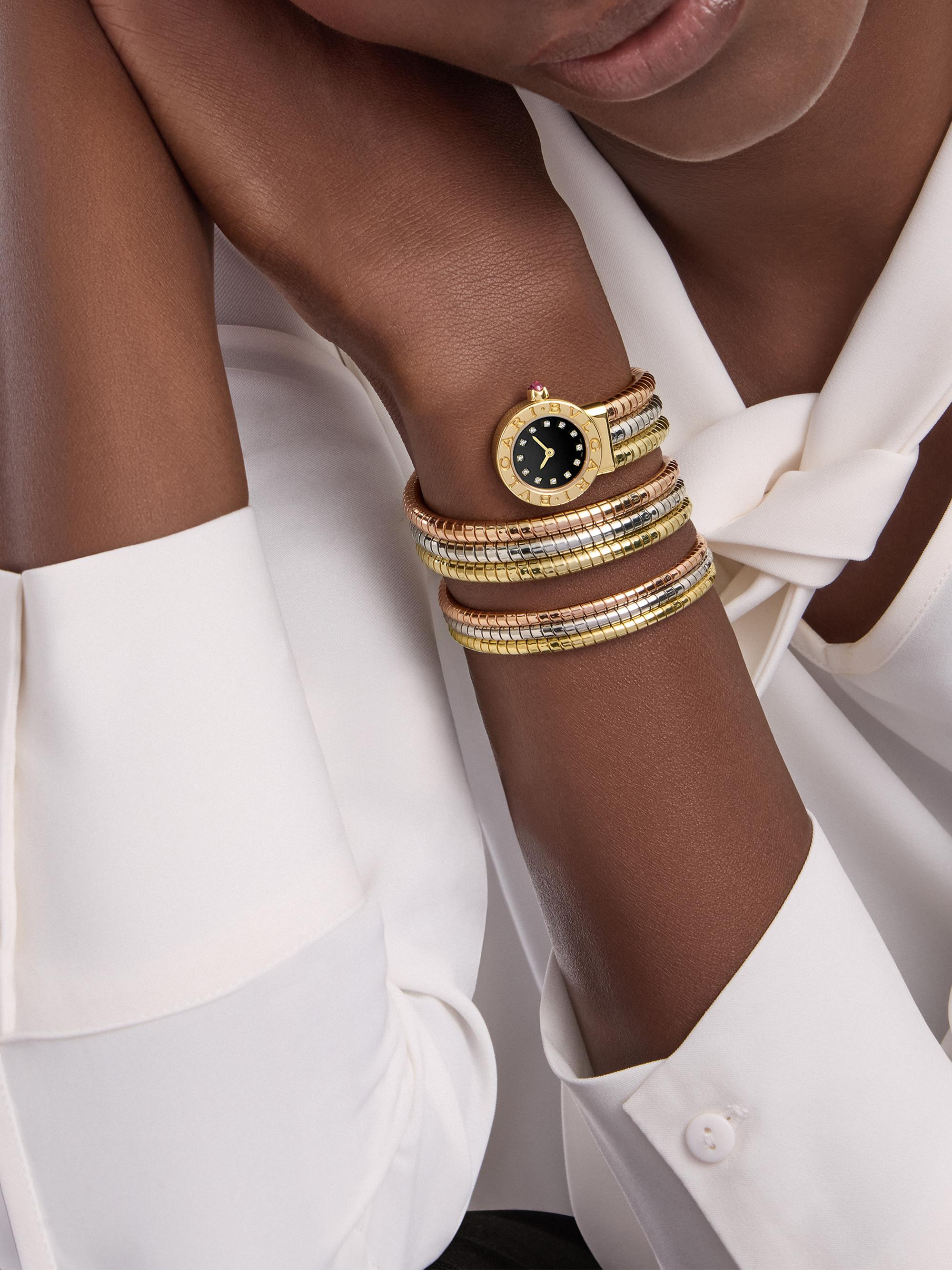 BVLGARI Tri-Tone 18K Gold & 0.13 TCW Diamond Tubogas Wrap Watch