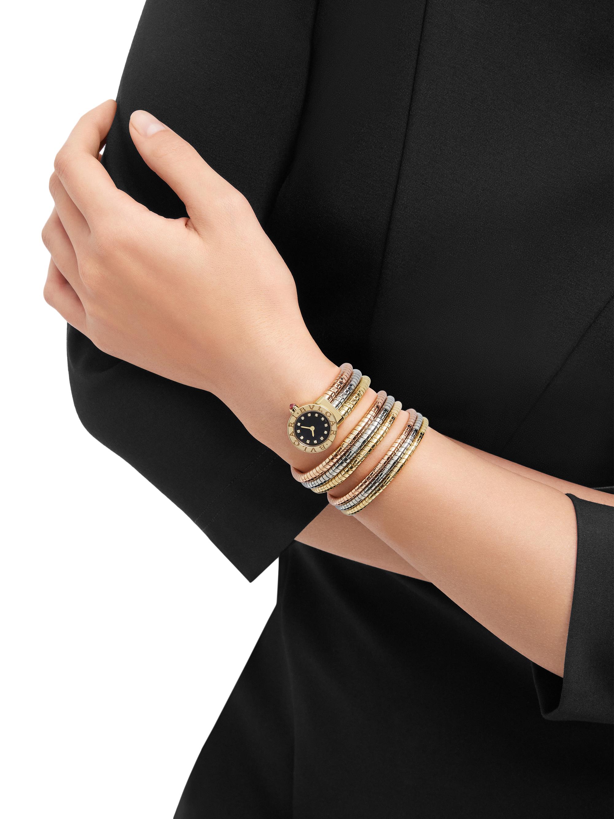 BVLGARI Tri-Tone 18K Gold & 0.13 TCW Diamond Tubogas Wrap Watch