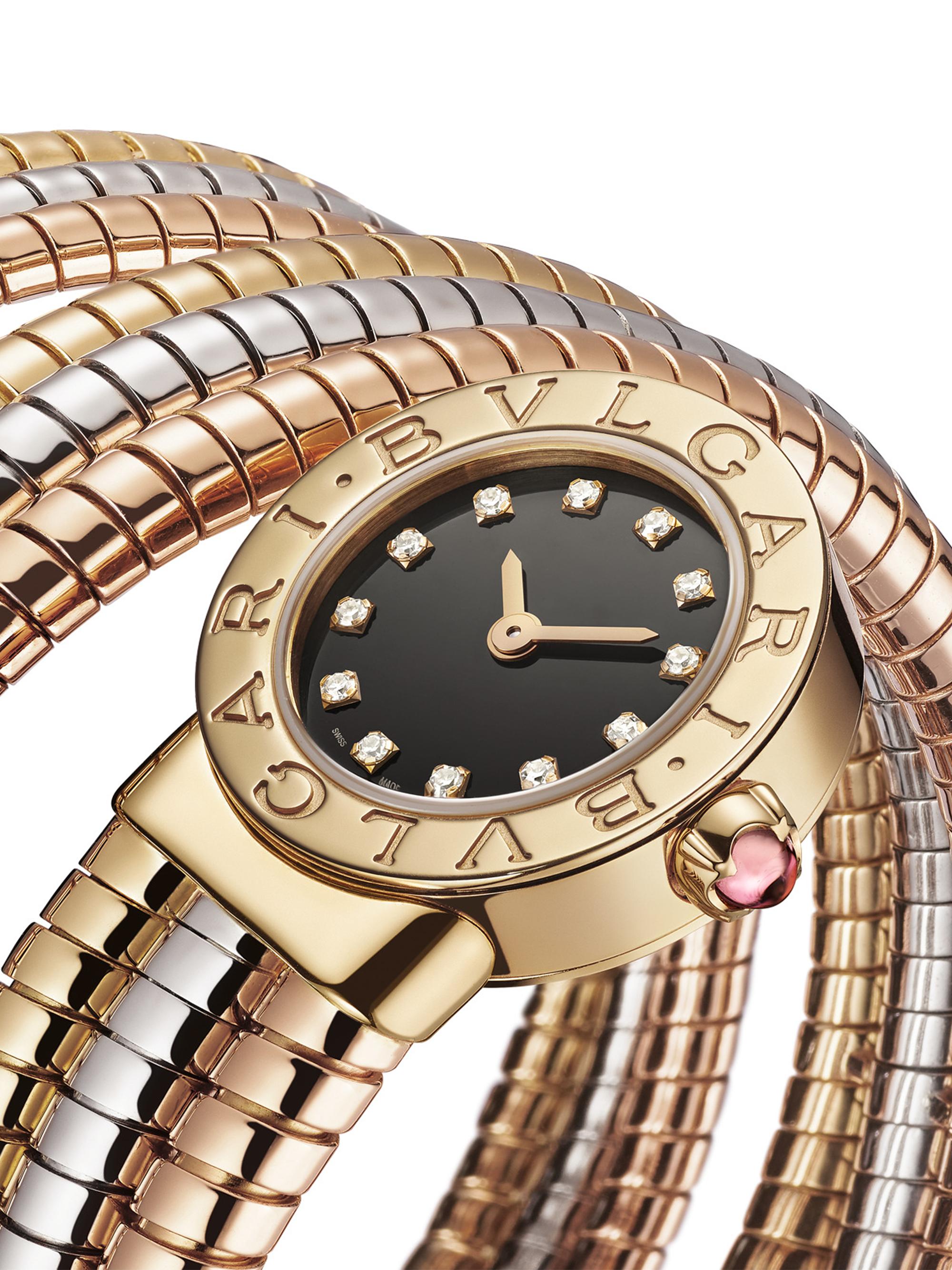 BVLGARI Tri-Tone 18K Gold & 0.13 TCW Diamond Tubogas Wrap Watch