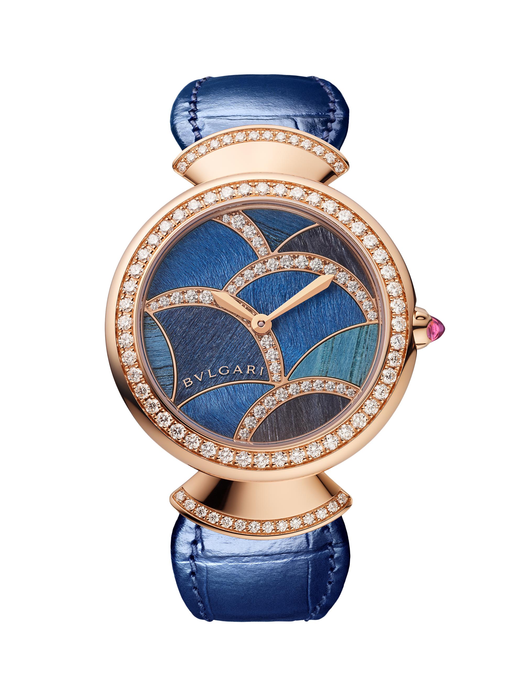BVLGARI Divas' Dream 18K Rose Gold & Blue Alligator Watch/33MM
