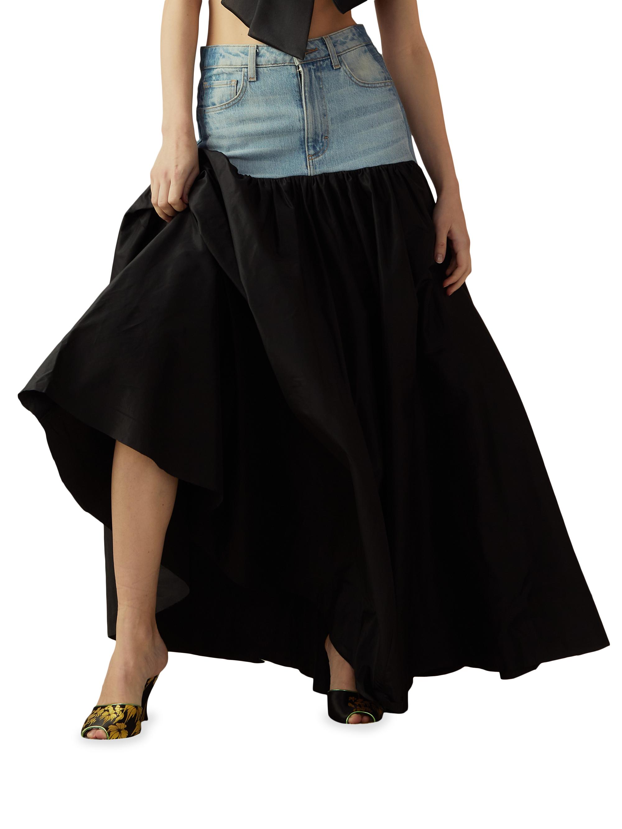 Cynthia Rowley Women's Silk Taffeta & Denim Skirt - Black