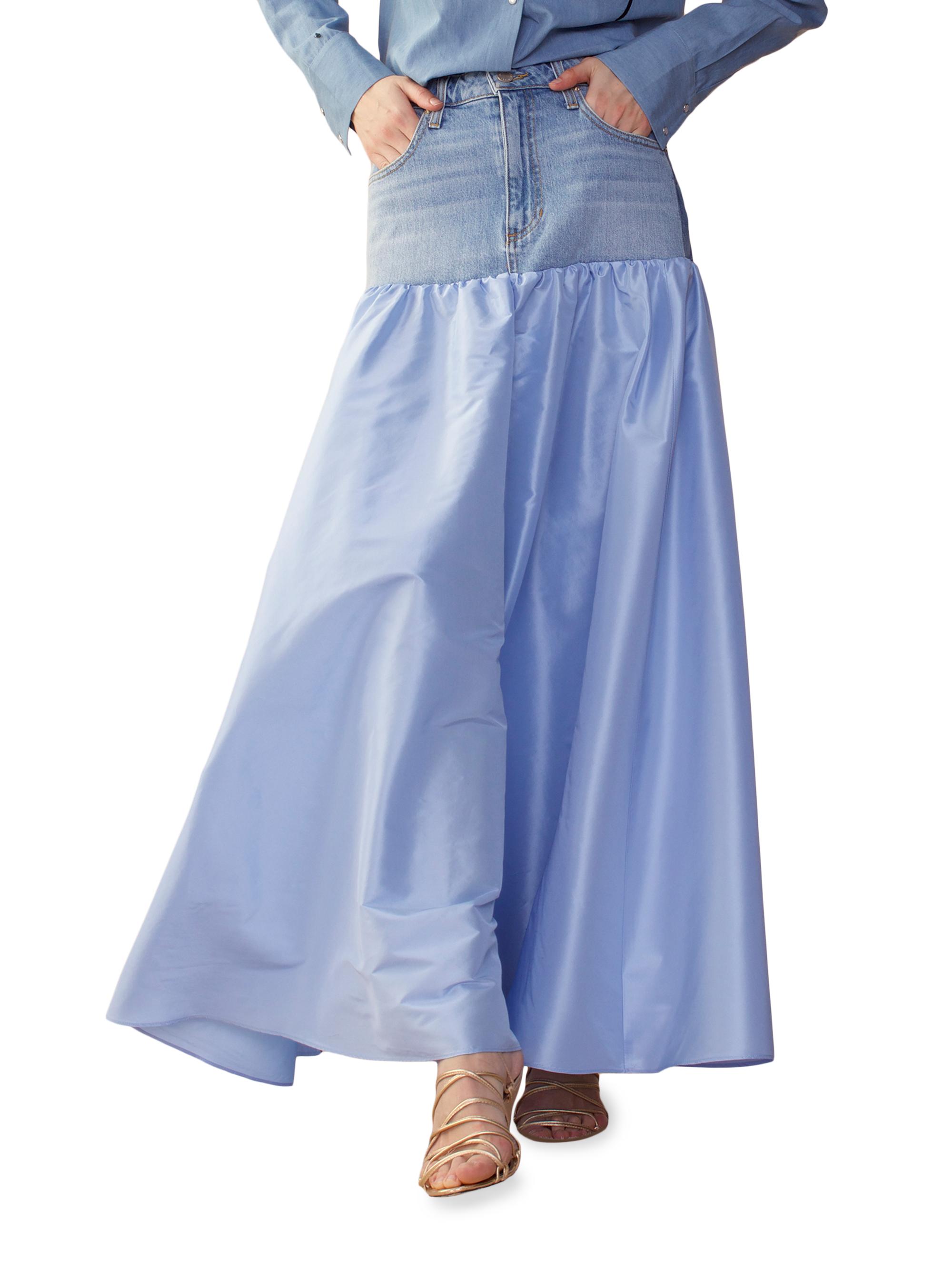 Cynthia Rowley Women's Silk Taffeta & Denim Skirt - Blue