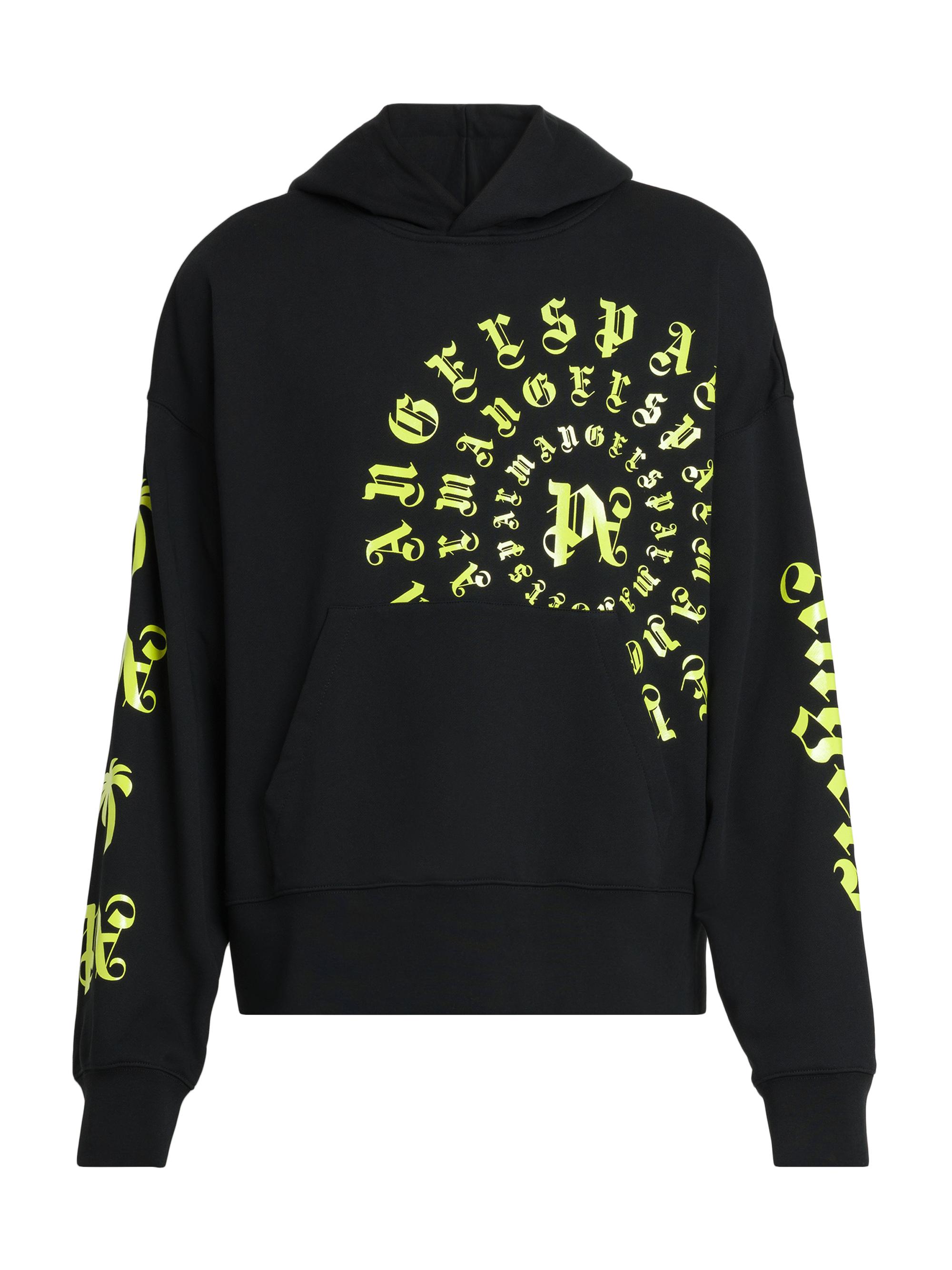 Palm Angels Men's Vertigo Logo Cotton Hoodie - Black Lime