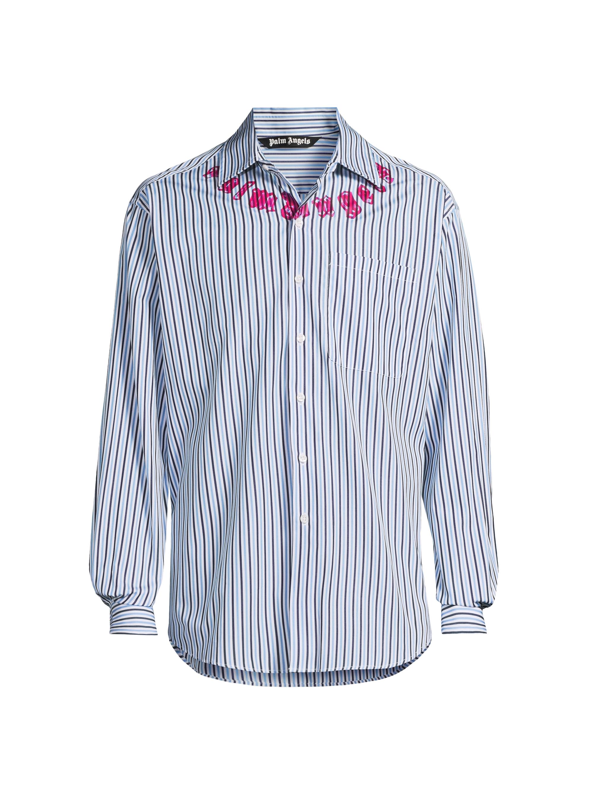 Palm Angels Men's Neon Neck Logo Classic Shirt - Blue Fuchsia