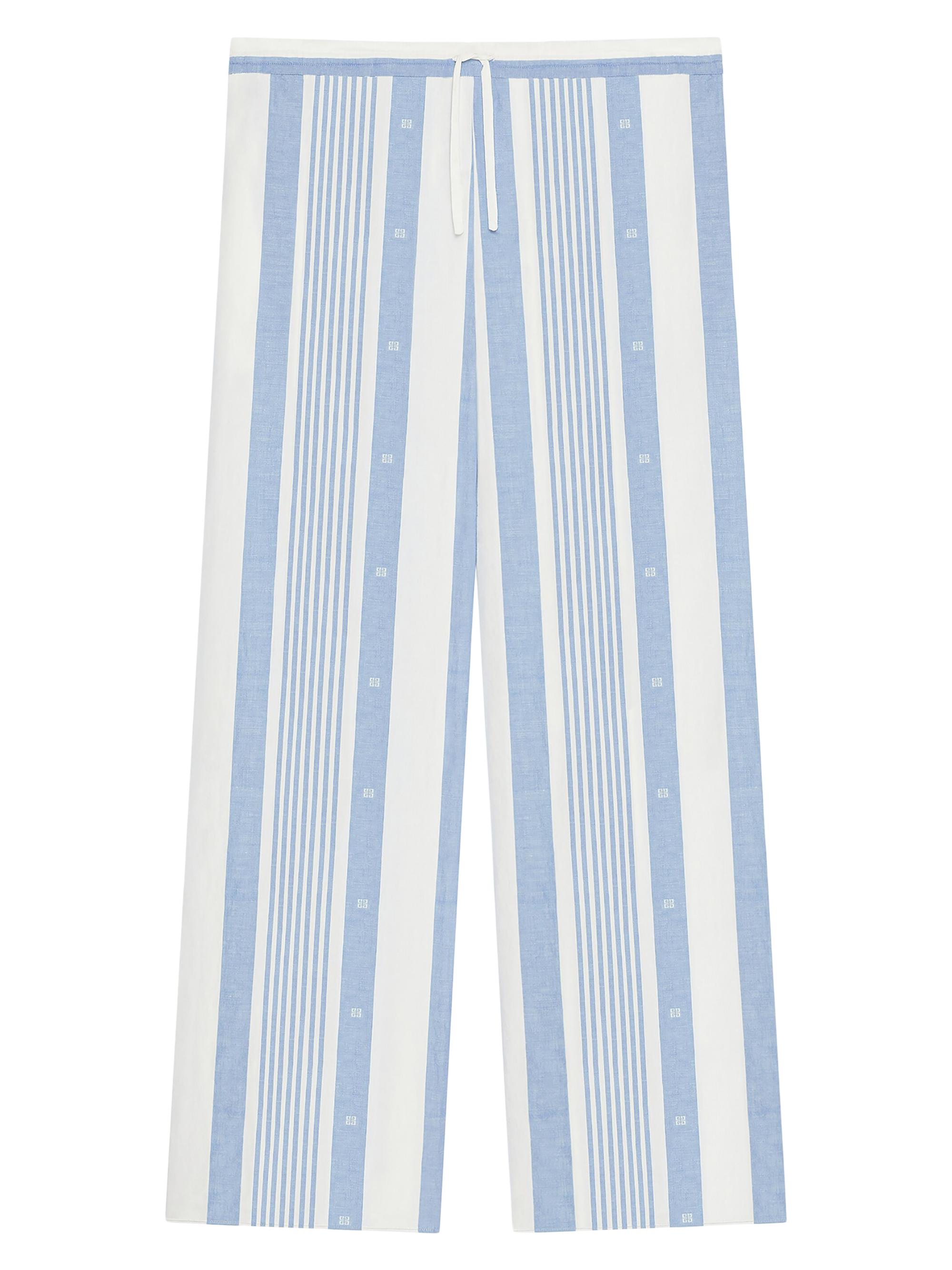 Givenchy Women's Plage Pants in Cotton and Linen with 4G Stripes - Blue White