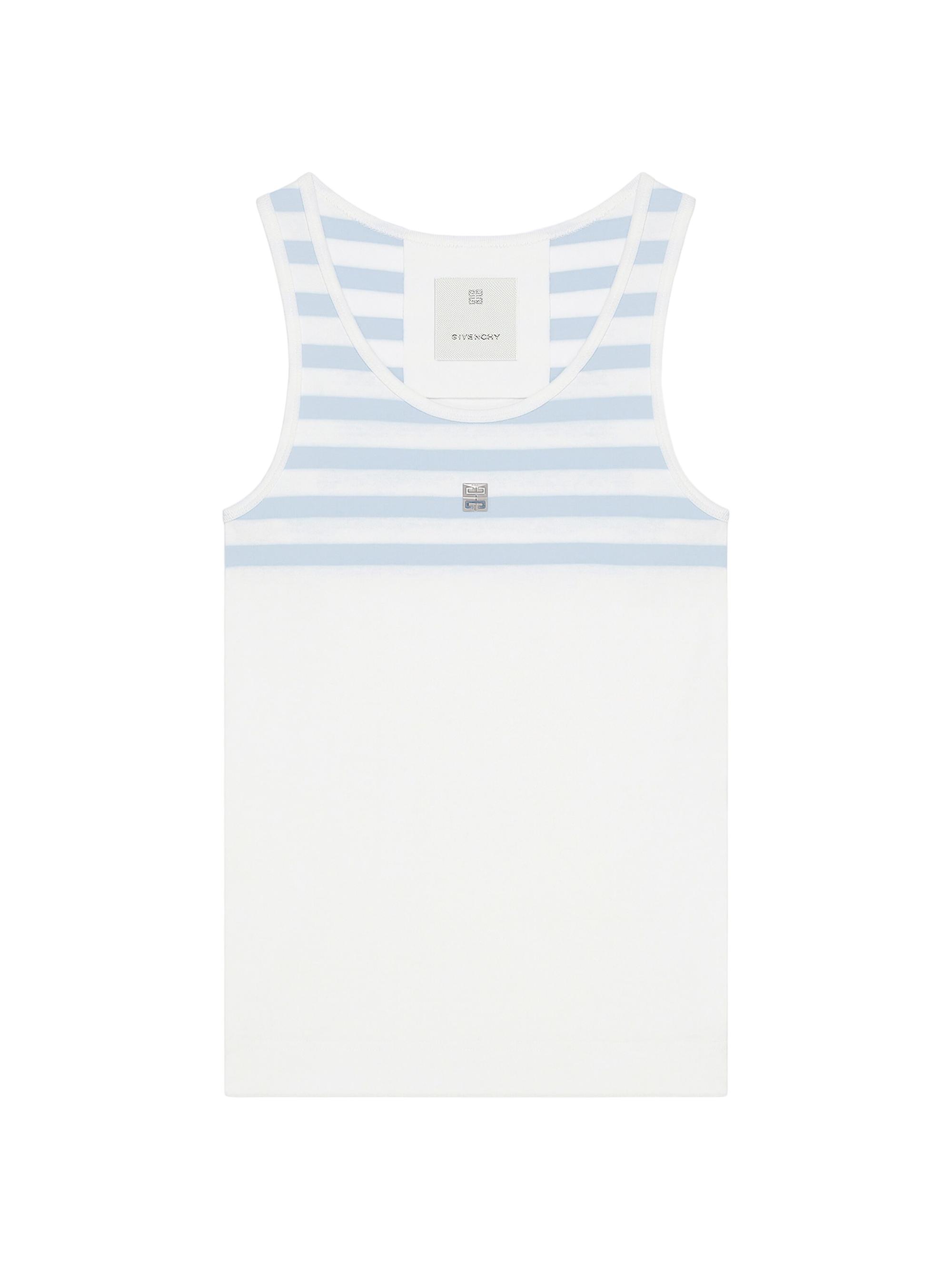 Givenchy Women's Slim Fit Striped Tank Top in Cotton and 4G Detail - White Blue